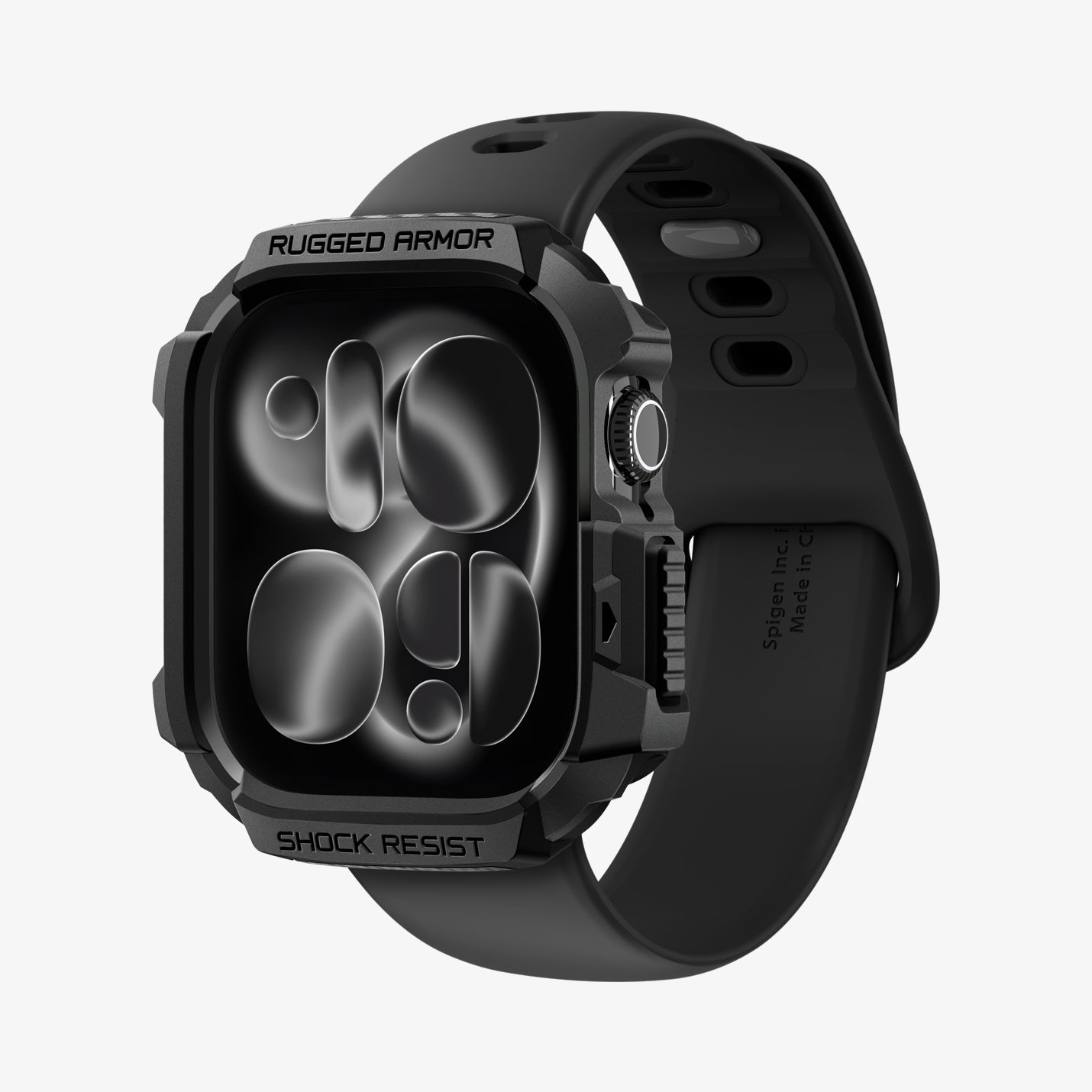 ACS10491 - Apple Watch 10/11 (42mm) Rugged Armor 2 in Matte Black showing the front and inside of band