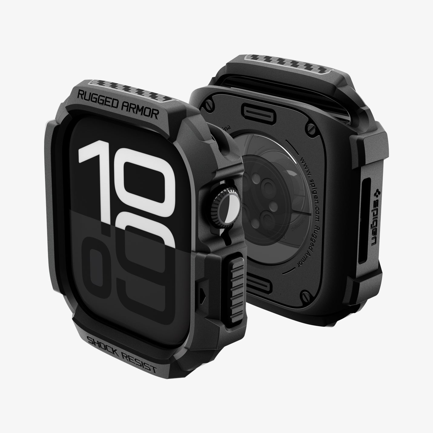 ACS10491 - Apple Watch 10/11 (42mm) Rugged Armor 2 in Matte Black showing the front, back and sides