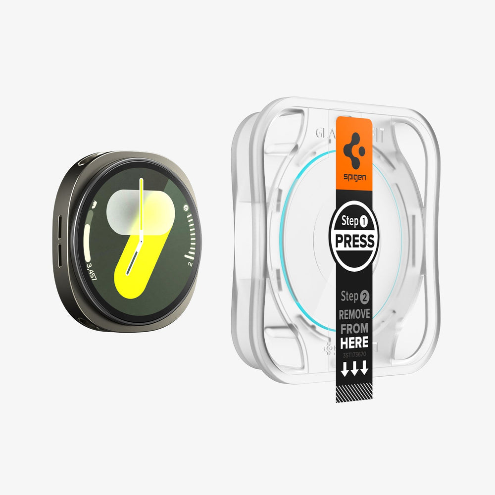AGL09876 - Galaxy Watch 8 44mm GLAS.tR EZ Fit showing the watch face, screen protector and ez fit tray