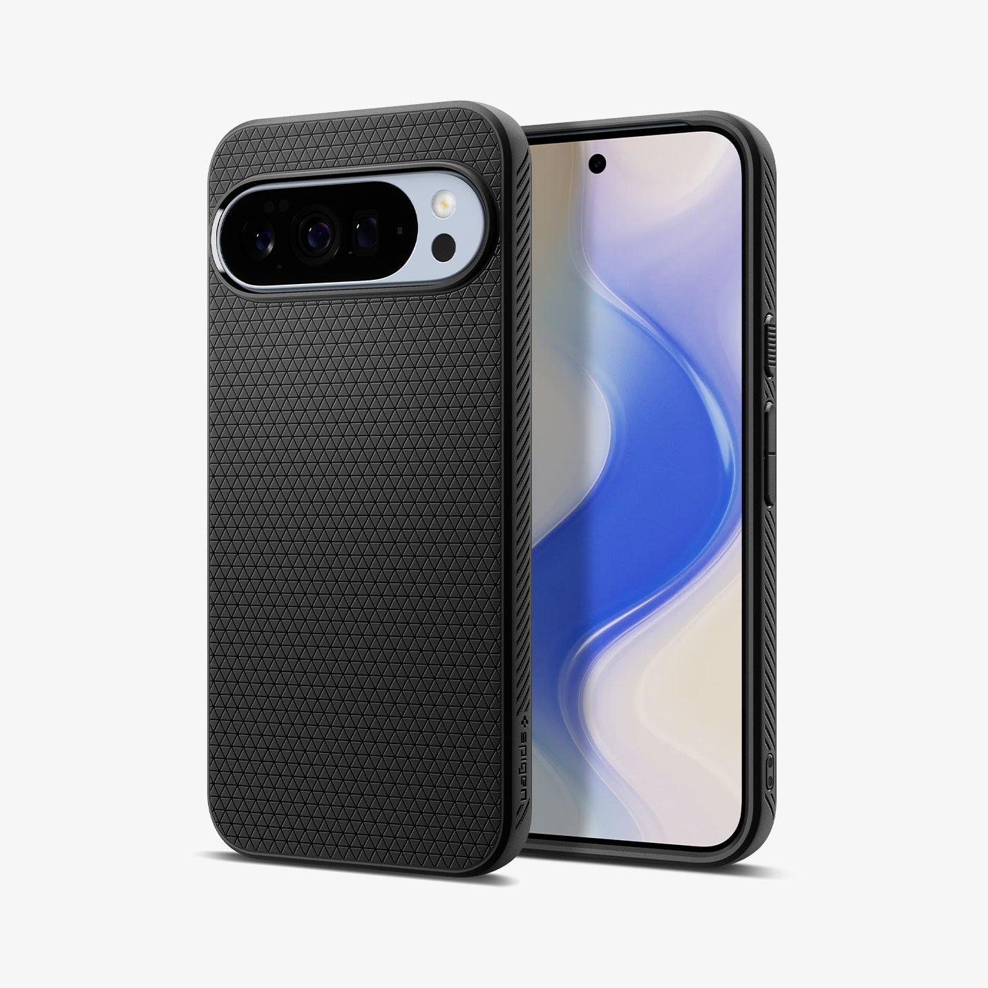 ACS09737 - GajPXL Case Liquid Air in matte black showing the back, side and front