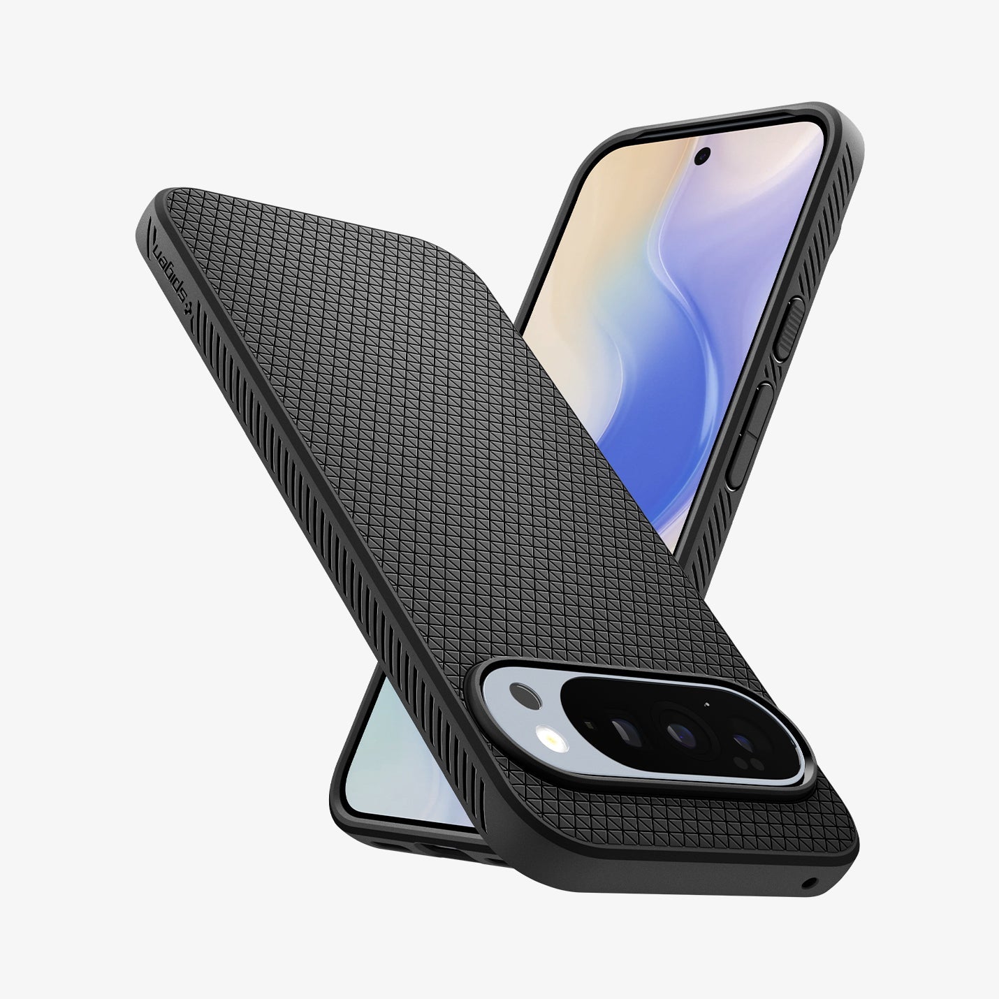 ACS09737 - GajPXL Case Liquid Air in matte black showing the back, front and sides