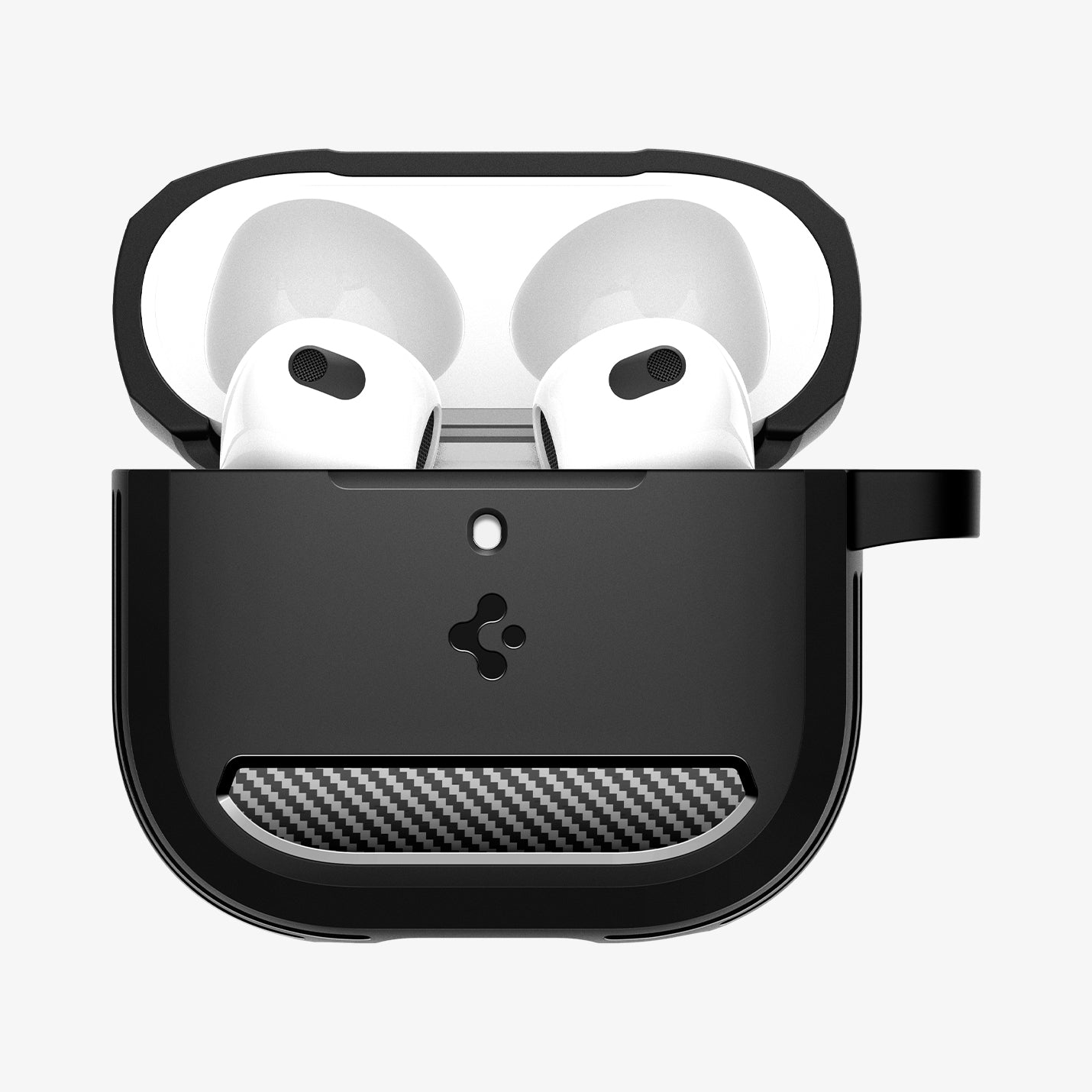 ACS09188 - AirPods 4 Pro Case Rugged Armor in Matte Black showing the front, half open
