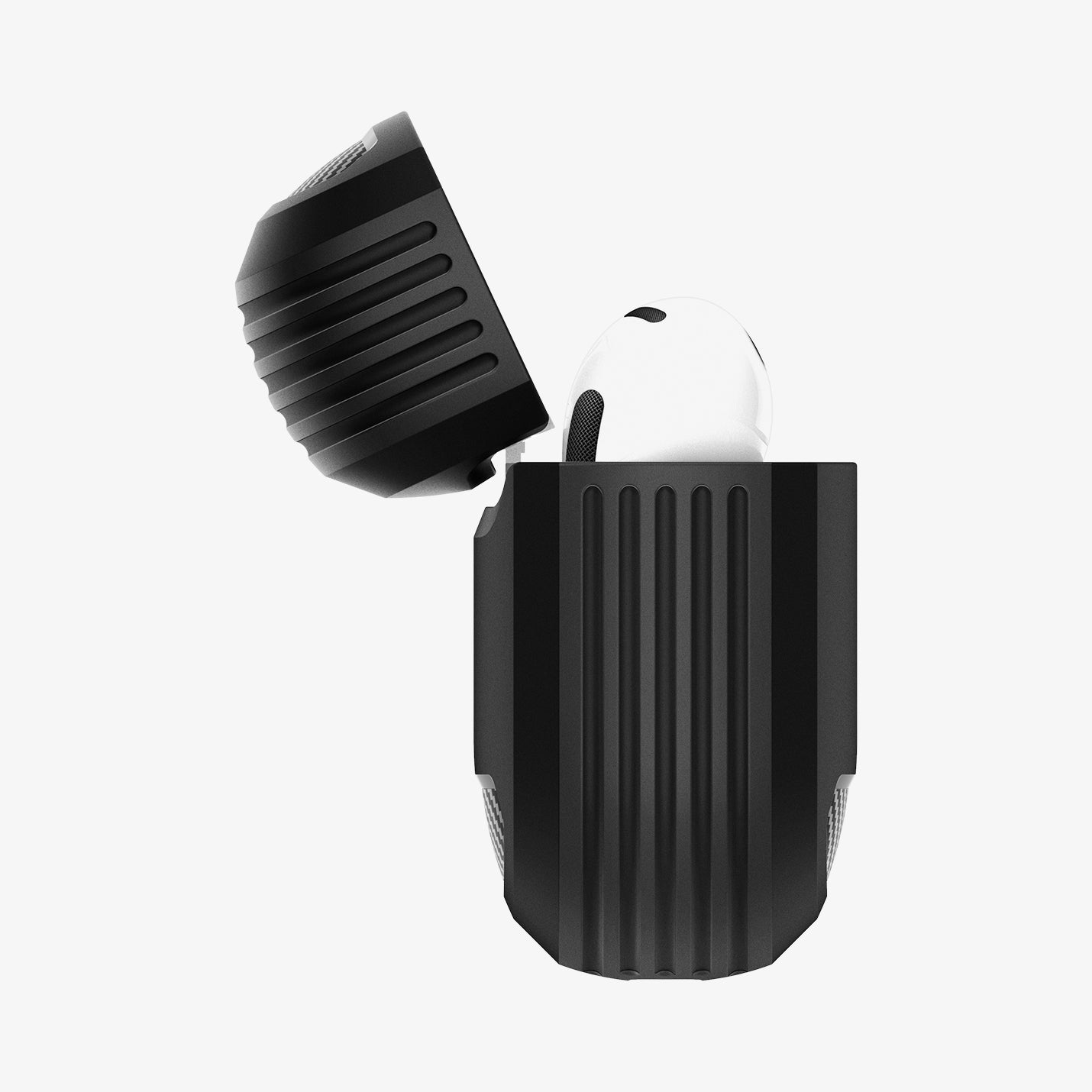 ACS09188 - AirPods 4 Pro Case Rugged Armor in Matte Black showing the side, half open