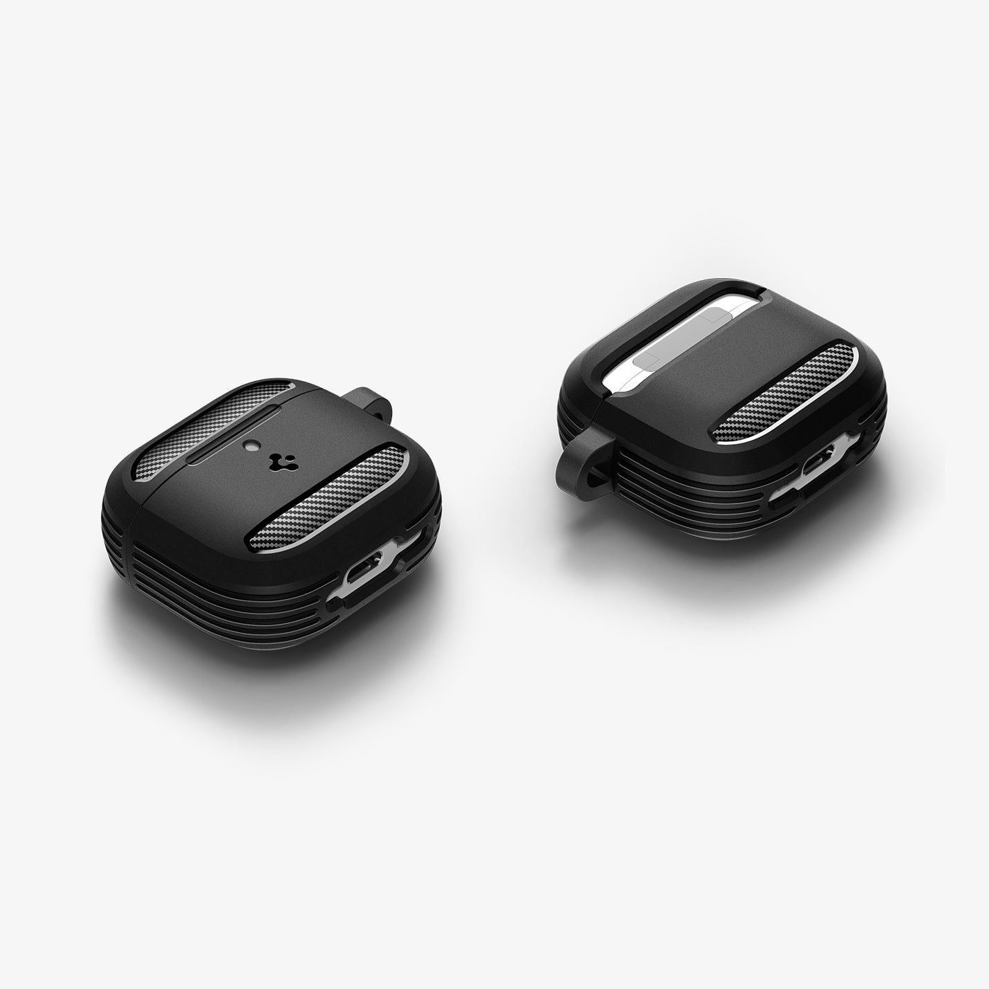 ACS09188 - AirPods 4 Pro Case Rugged Armor in Matte Black showing the front, back, sides and bottom