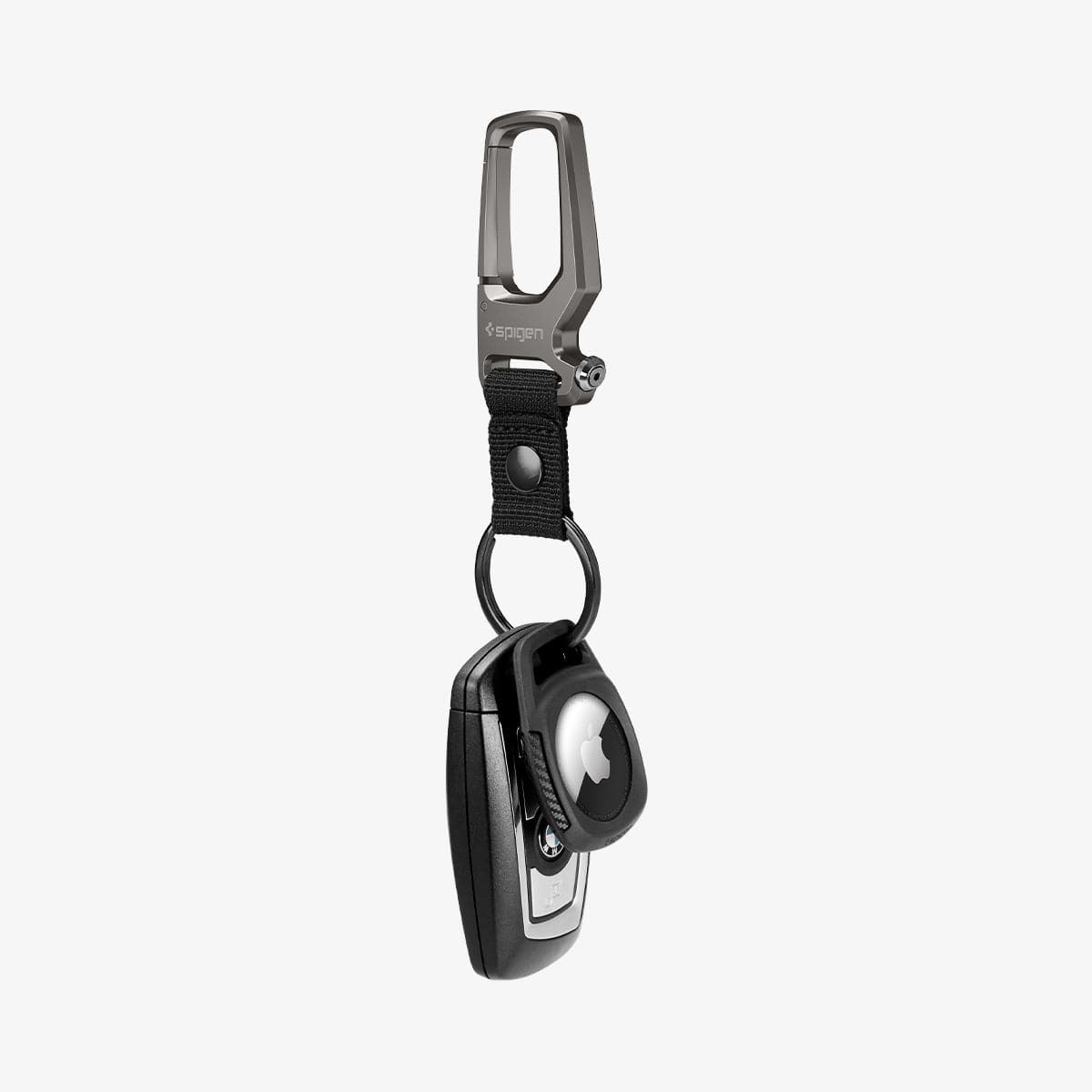 AMP01565 - AirTag Case Rugged Armor showing the front and side with car keys attached