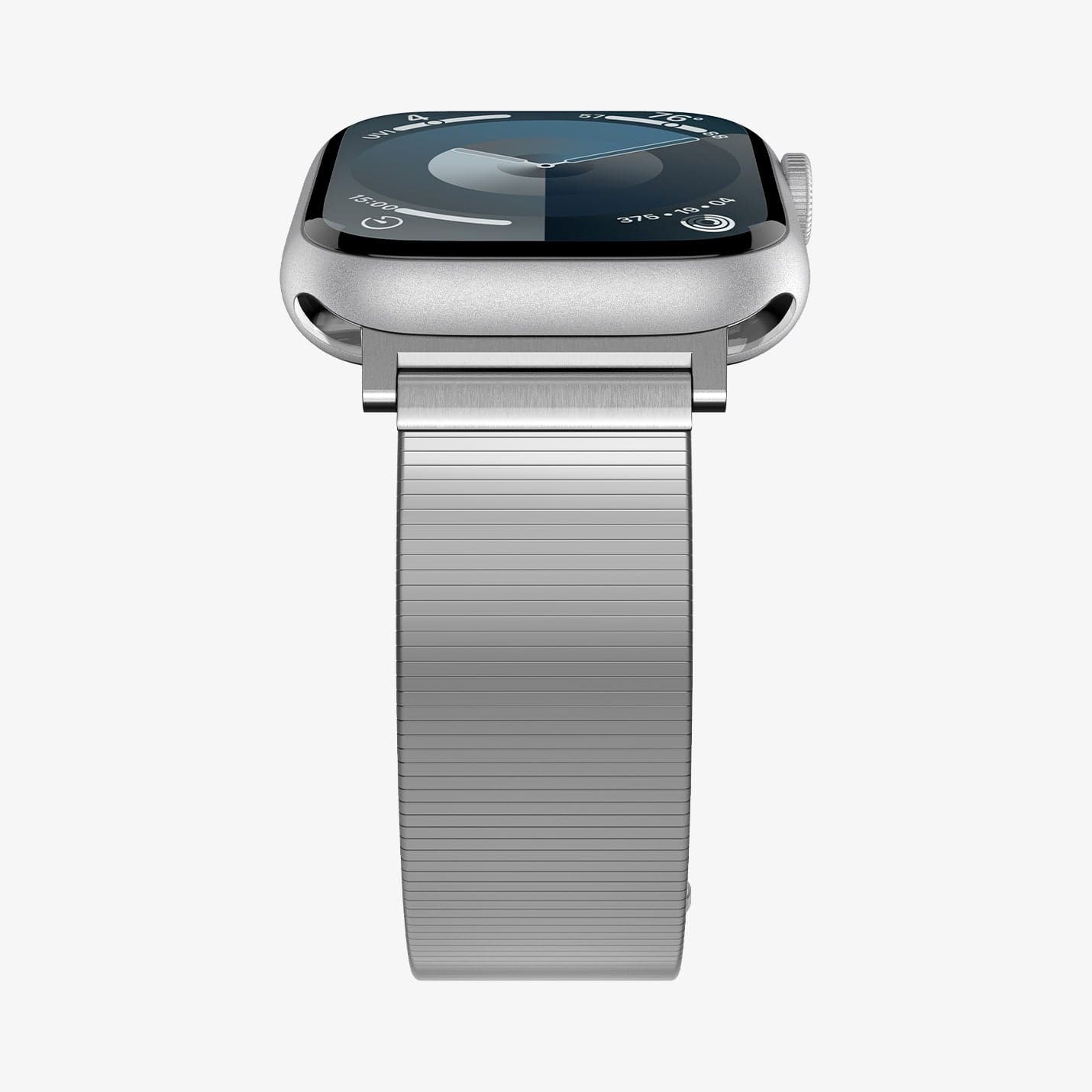 AMP07224 - Apple Watch (41mm) Sleek Link in Silver showing the partial front, side and side of a strap