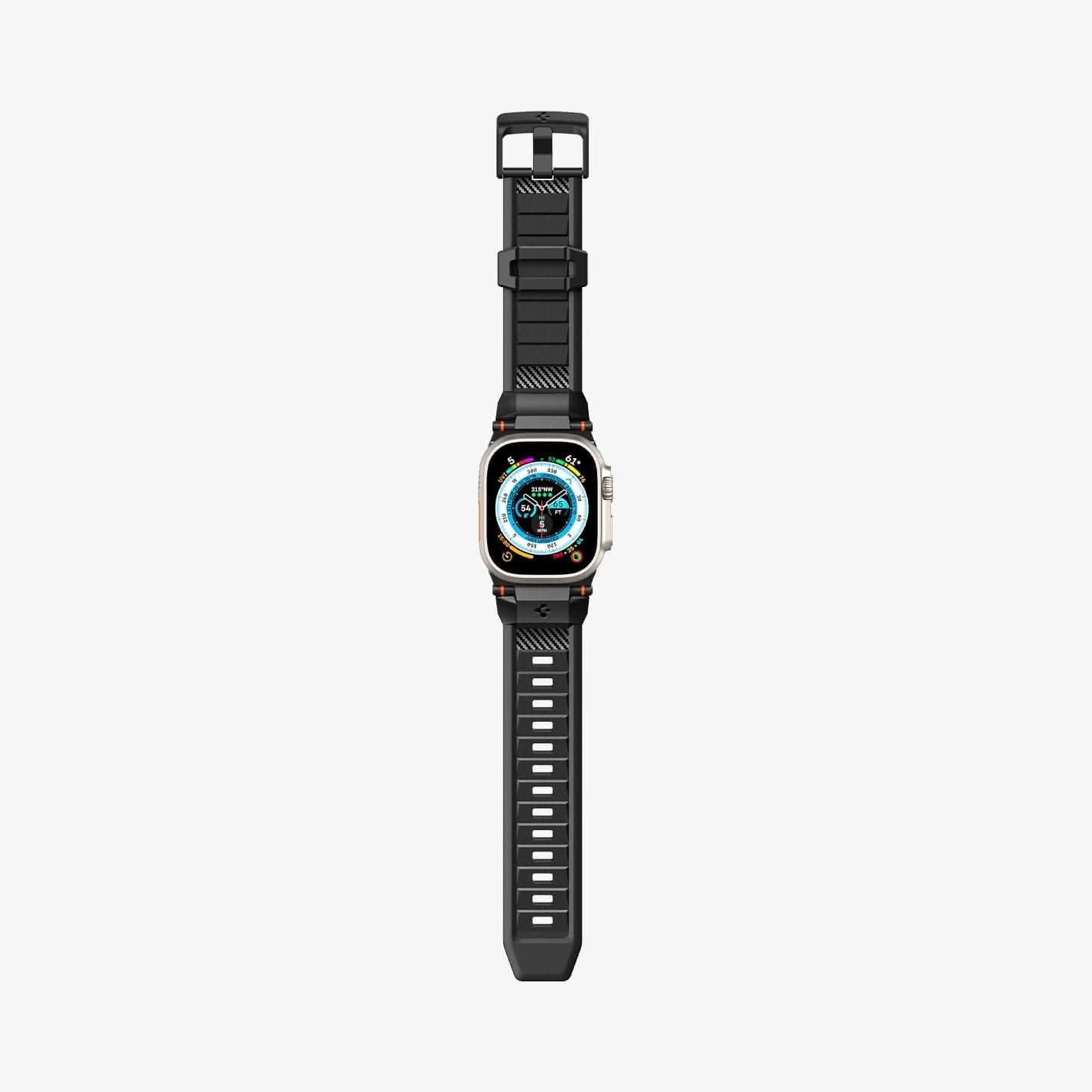 AMP07105 - Apple Watch (49mm) Rugged Ultra Band in Matte Black showing the fully laid out flat