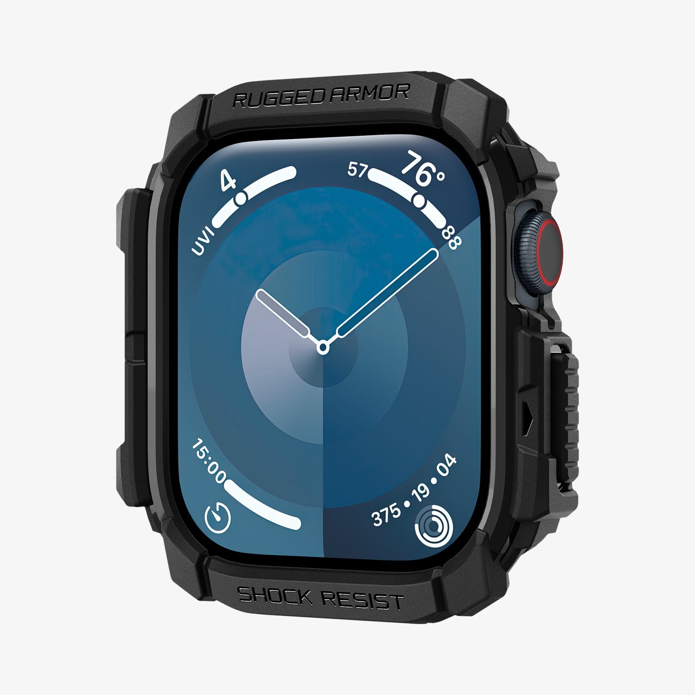 ACS08597 - Apple Watch 10 (46mm) Case Rugged Armor in Matte Black showing the front, partial side