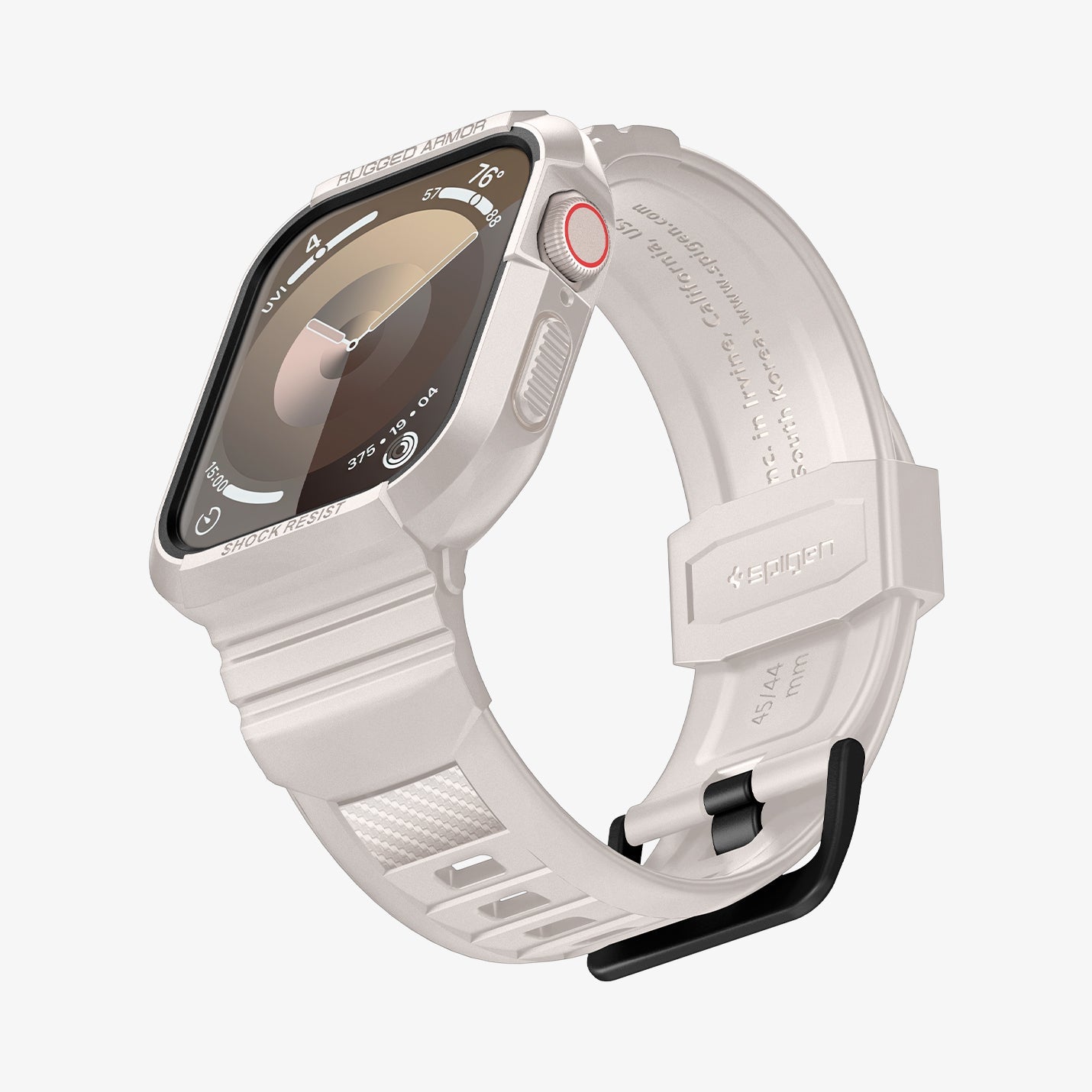 ACS07386 - Apple Watch (45mm) Rugged Armor Pro in Dune Beige showing the front, side and partial inner and bottom