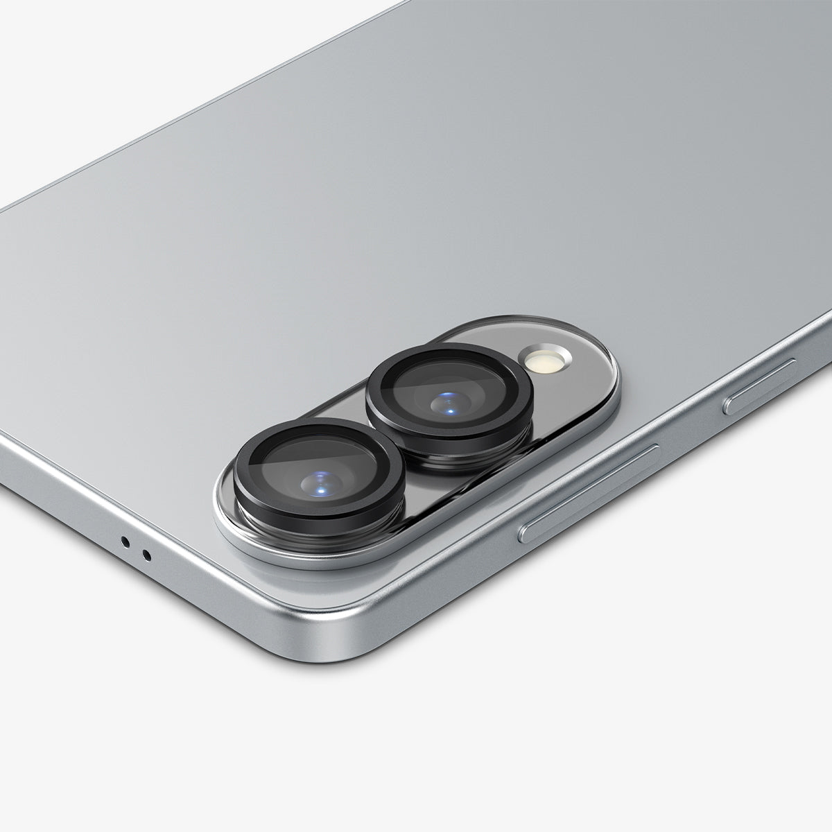 AGL09412 - Galaxy S25 Edge Optik EZ Fit Lens Pro Protector in Black showing the 2 lens screen protector installed to the camera of the device