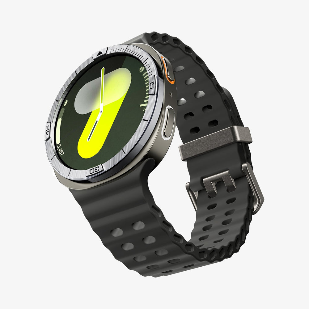 ACS10009 - Galaxy Watch 8 44mm Bezel Tune in sliver showing the front, side and bottom