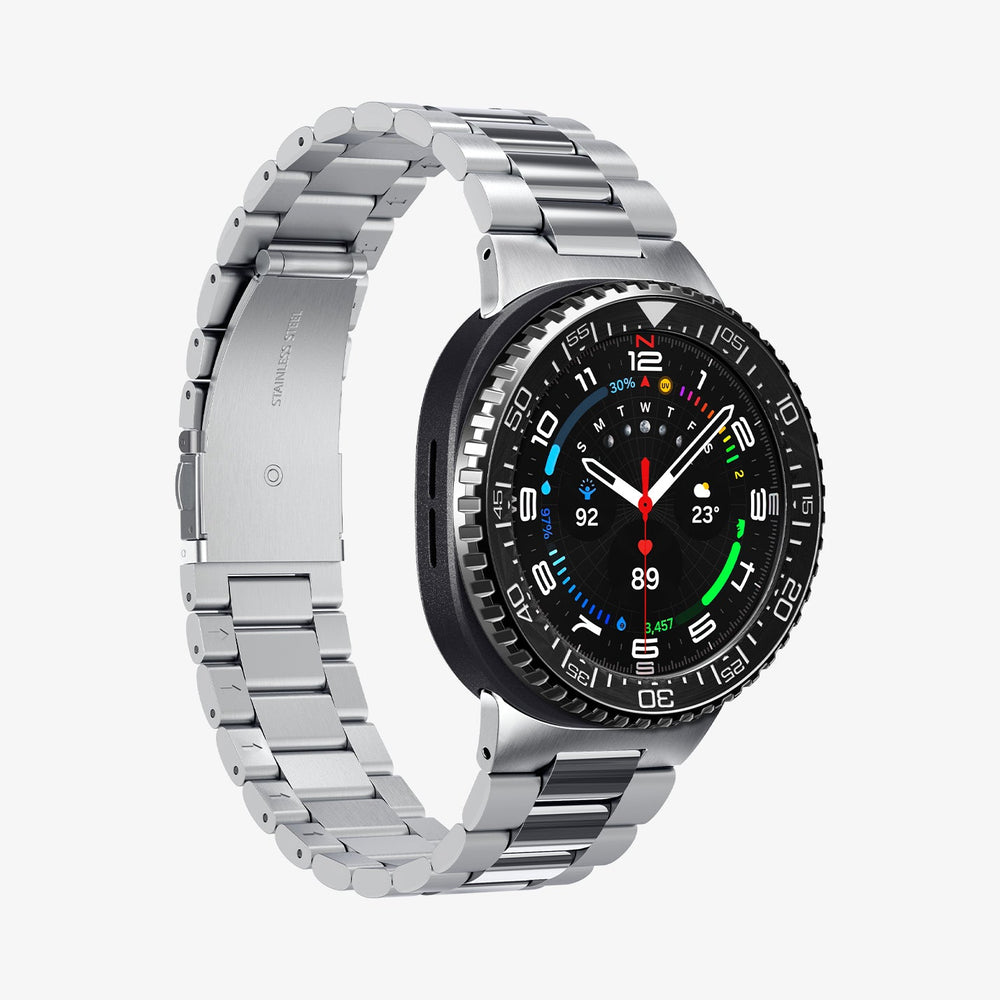 ACS10014 - Galaxy Watch 8 46mm Bezel Tune in black showing the front and partial side