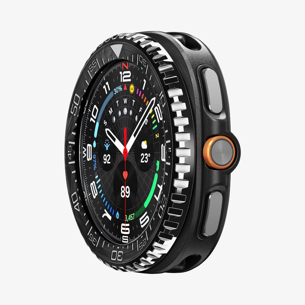 ACS10014 - Galaxy Watch 8 46mm Bezel Tune in black showing the front and side of watch face