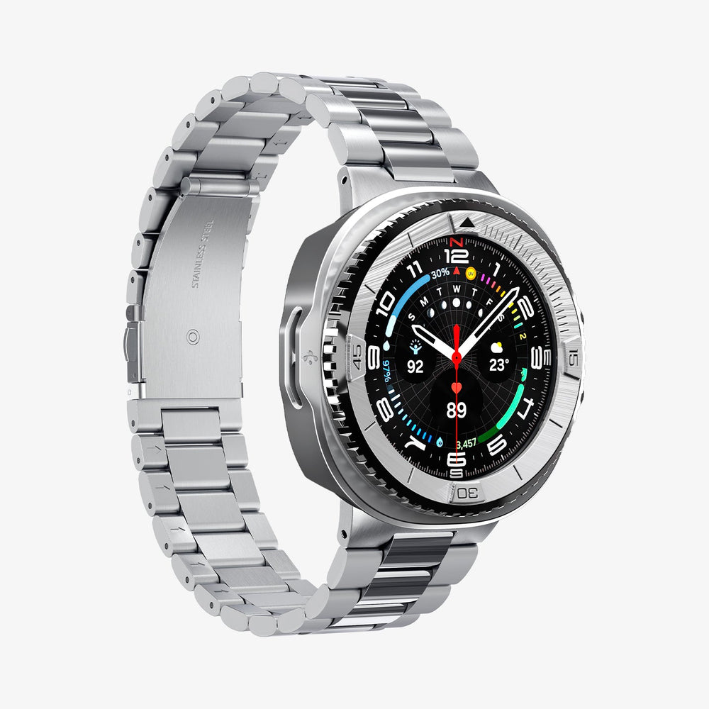 ACS10017 - Galaxy Watch 8 Bezel Tune Pro in sliver showing the front and partial side