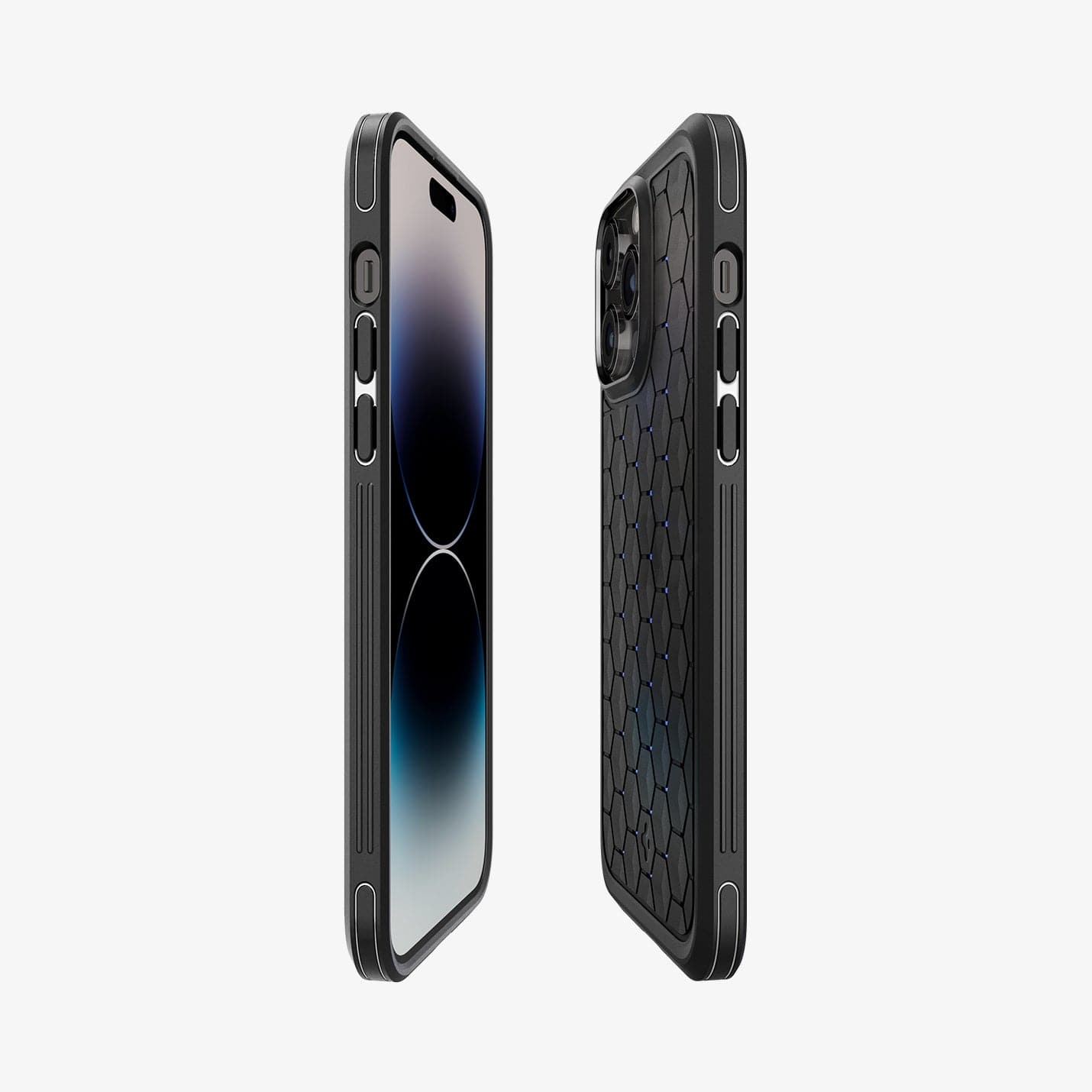 ACS04998 - iPhone 14 Pro Case Cryo Armor in matte black showing the sides, partial back and front