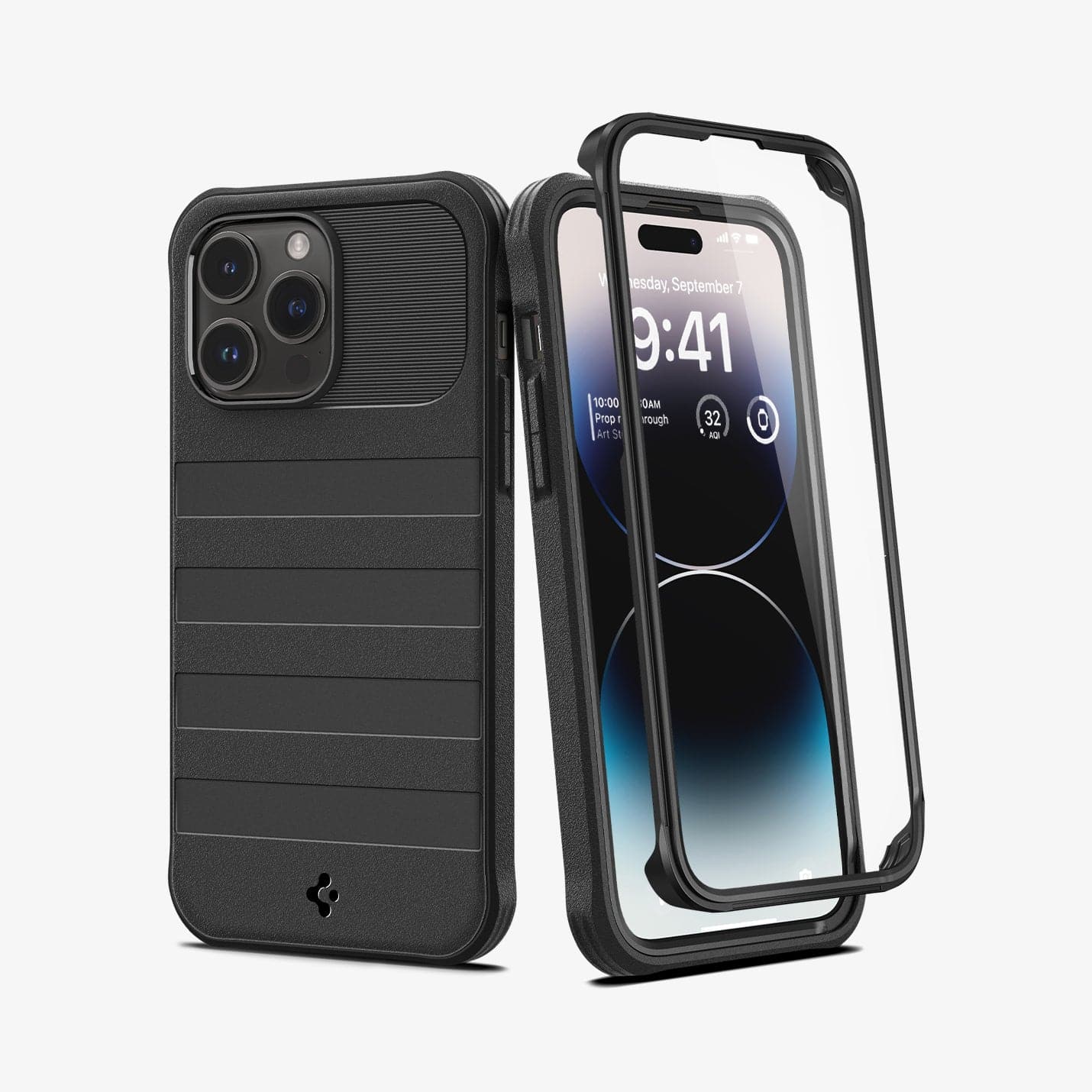 ACS04852 - iPhone 14 Pro Max Case Geo Armor 360 (MagFit) in black showing the back and front