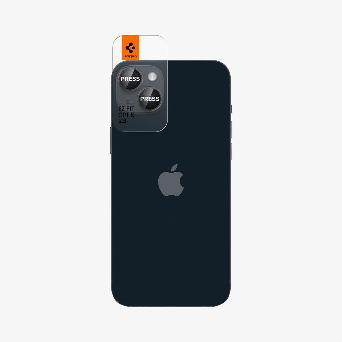 AGL05213 - iPhone 14 / 14 Plus Optik Pro Lens Protector in black showing the back with ez fit installed on camera lens