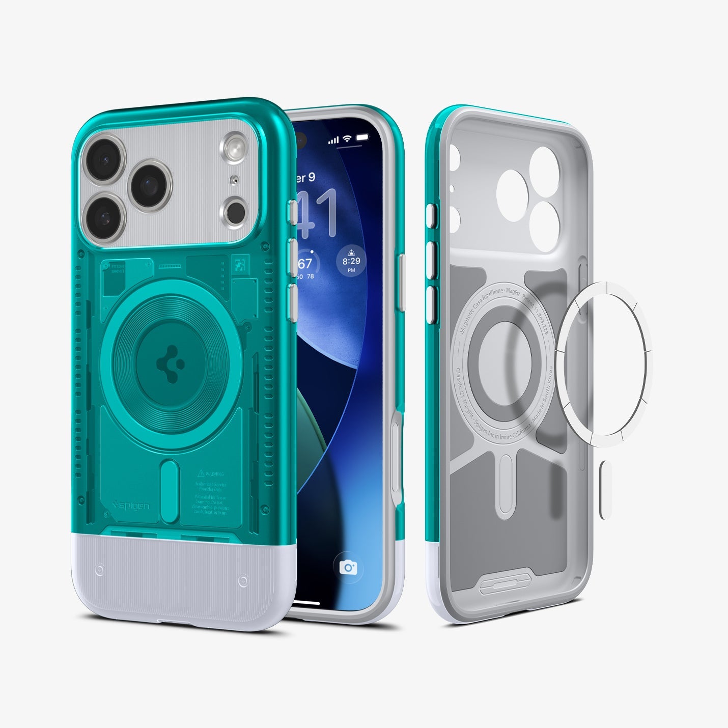 ACS09908 - iPhone 17 Pro Max Case Classic C1 (MagFit) in bondi blue showing the back and inside magnet ring layers
