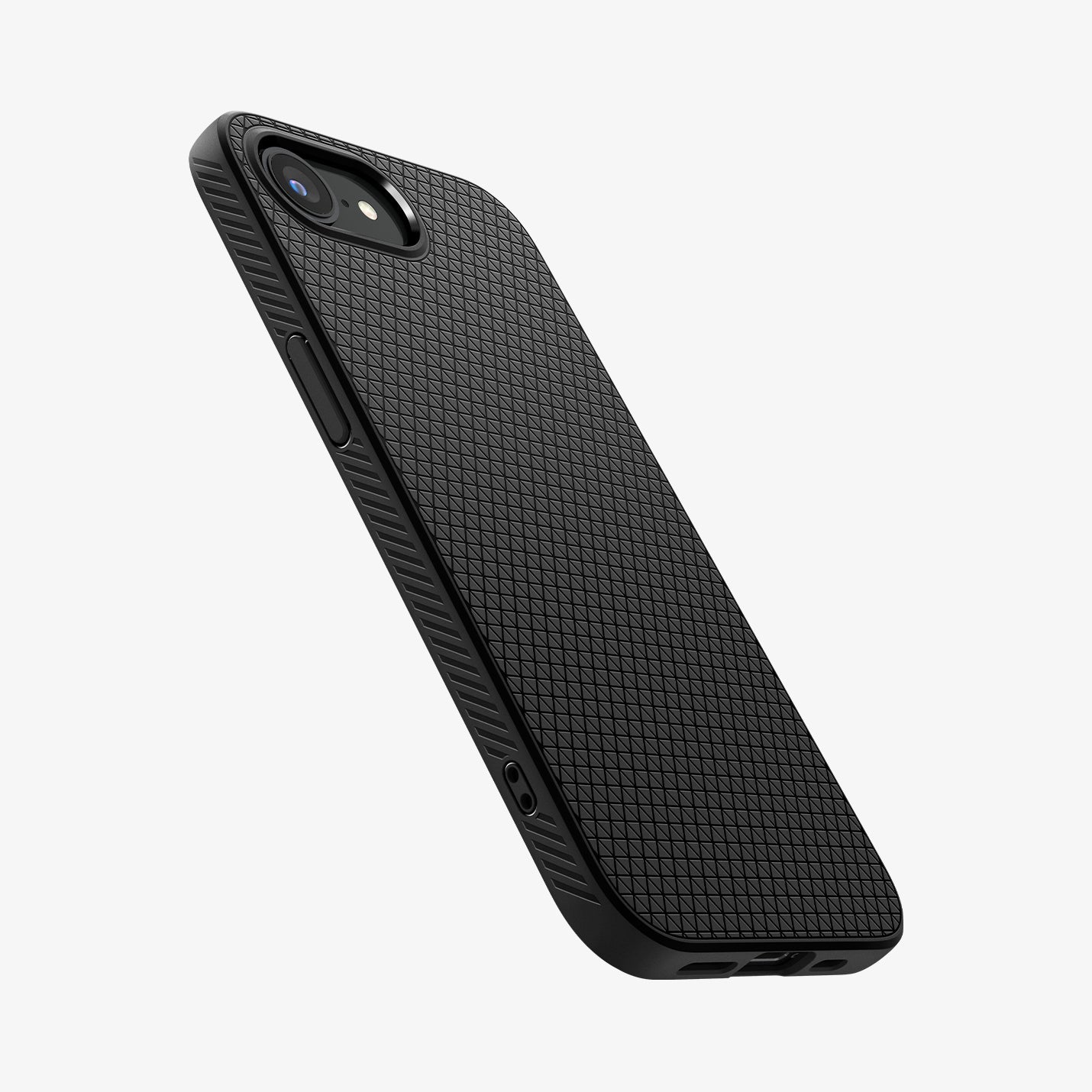 ACS09161 - iPhone 16e Case Liquid Air in Matte Black showing the back, partial side and bottom
