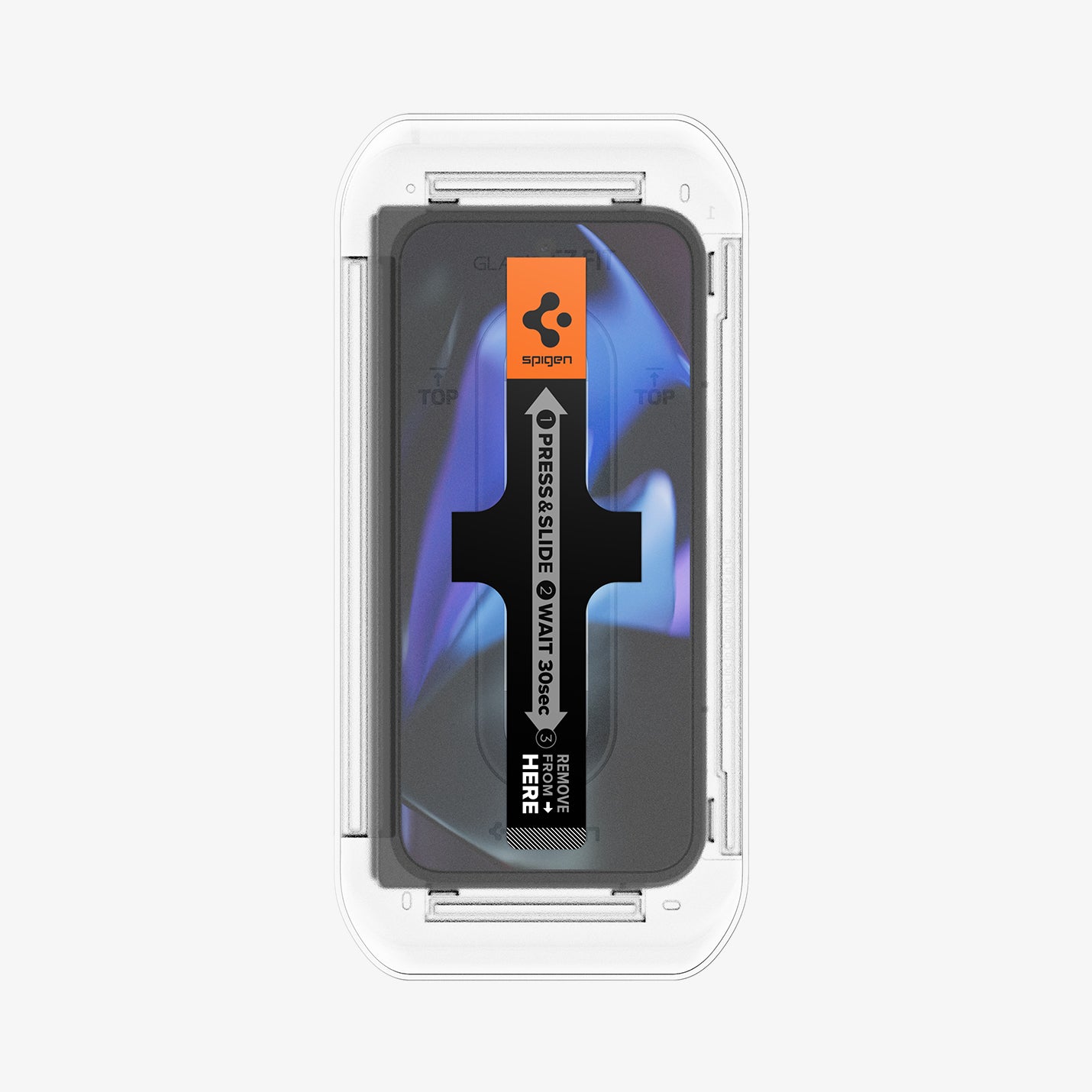 AGL07873 - Pixel 9 Pro Fold GLAS.tR EZ Fit in Clear showing the installation tray attached to a device