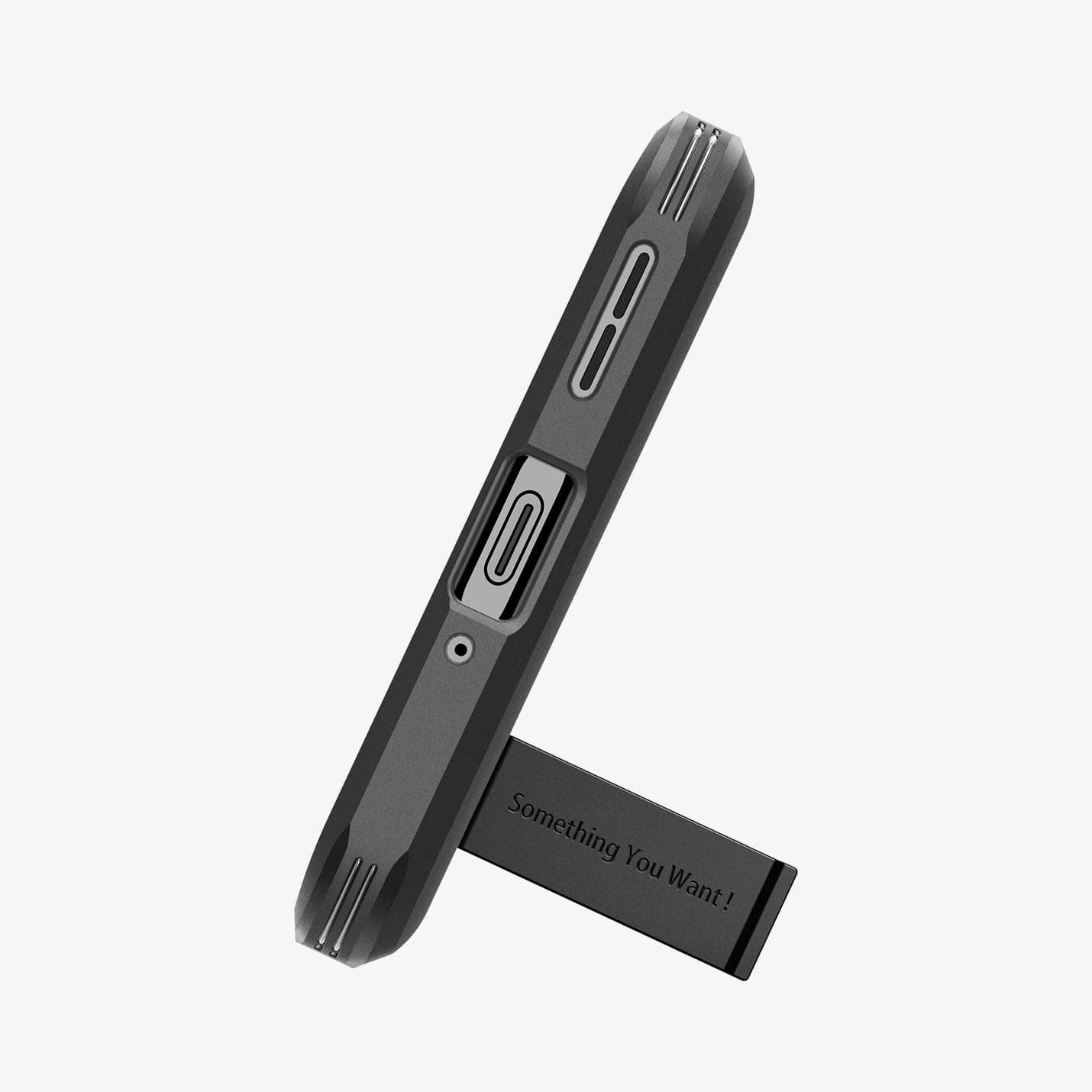 ACS05800 - OnePlus 11 Series Tough Armor Case in Black showing the bottom with built-in kickstand propped up