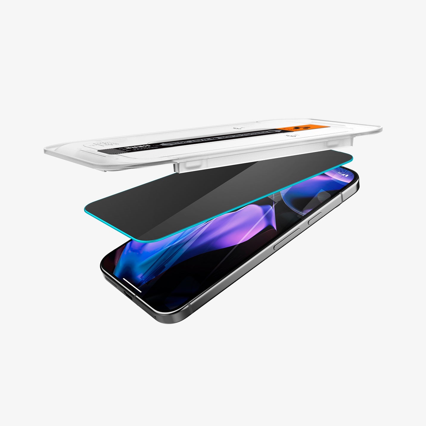 AGL09313 - GajPXL GLAS.tR EZ Fit Privacy Screen Protector showing the screen protector being installed onto device