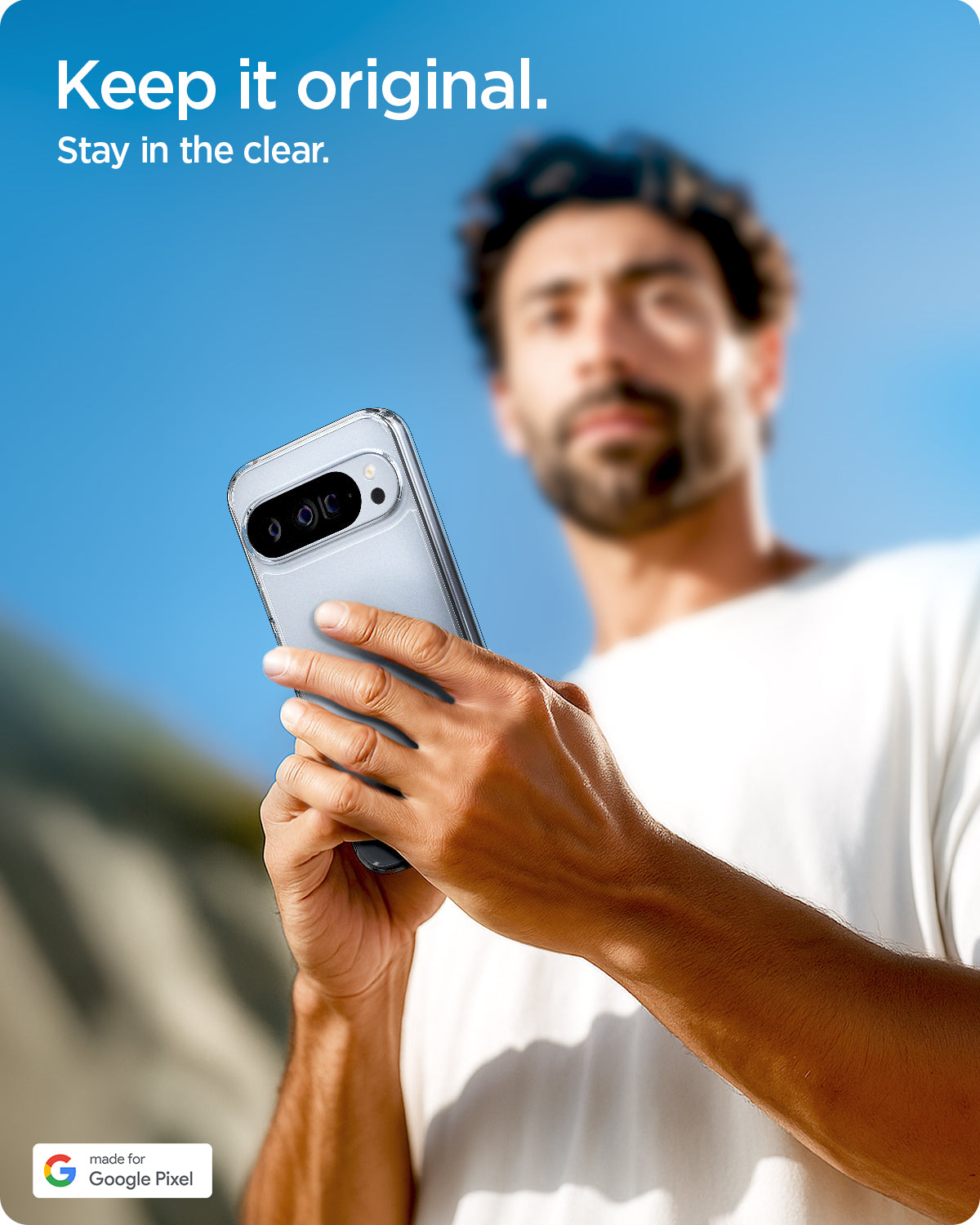 ACS09738 - GajPXL Case Ultra Hybrid in crystal clear showing the design. keep it original and stay in the clear.