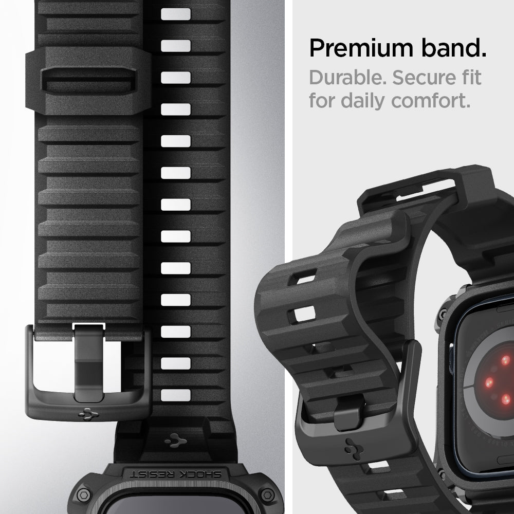 ACS05237 - Apple Watch Series (45mm) Case Tough Armor Pro Metal in black showing the premium band. Durable. Secure fit for daily comfort