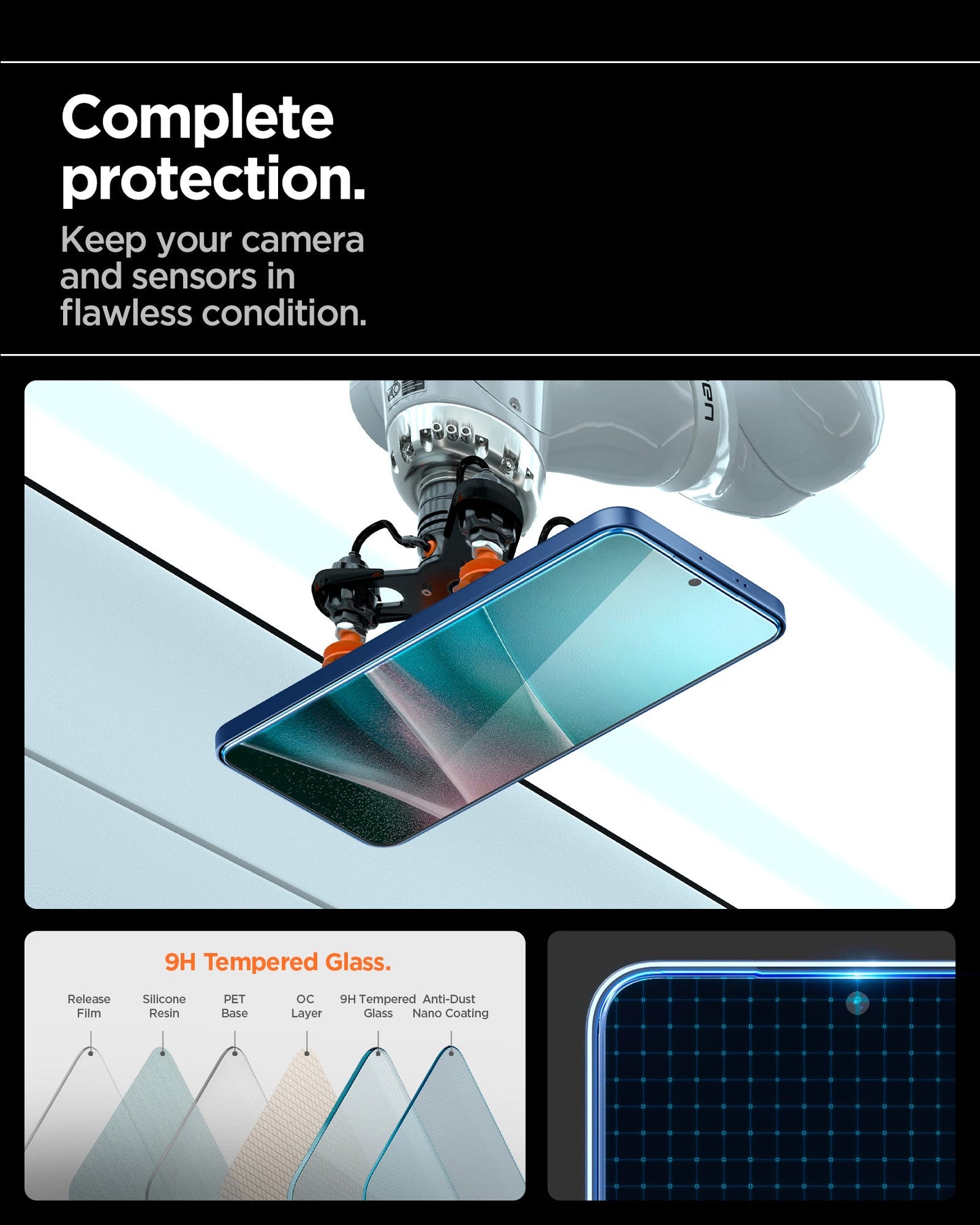 AGL09410 - Galaxy S25 Edge GLAS.tR EZ Fit Pro showing the complete protection. Keep your camera and sensors in flawless condition. 9H Tempered Glass