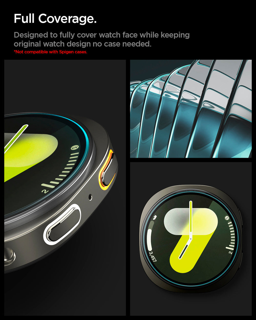 AGL09874 - Galaxy Watch 8 40mm GLAS.tR EZ Fit showing full coverage. Designed to fully cover watch face while keeping original watch design no case needed.