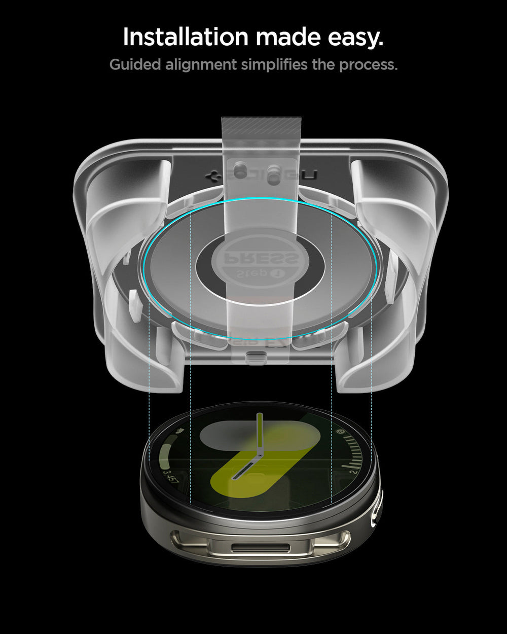 AGL09874 - Galaxy Watch 8 40mm GLAS.tR EZ Fit showing installation made easy. guided alignment simplifies the process.