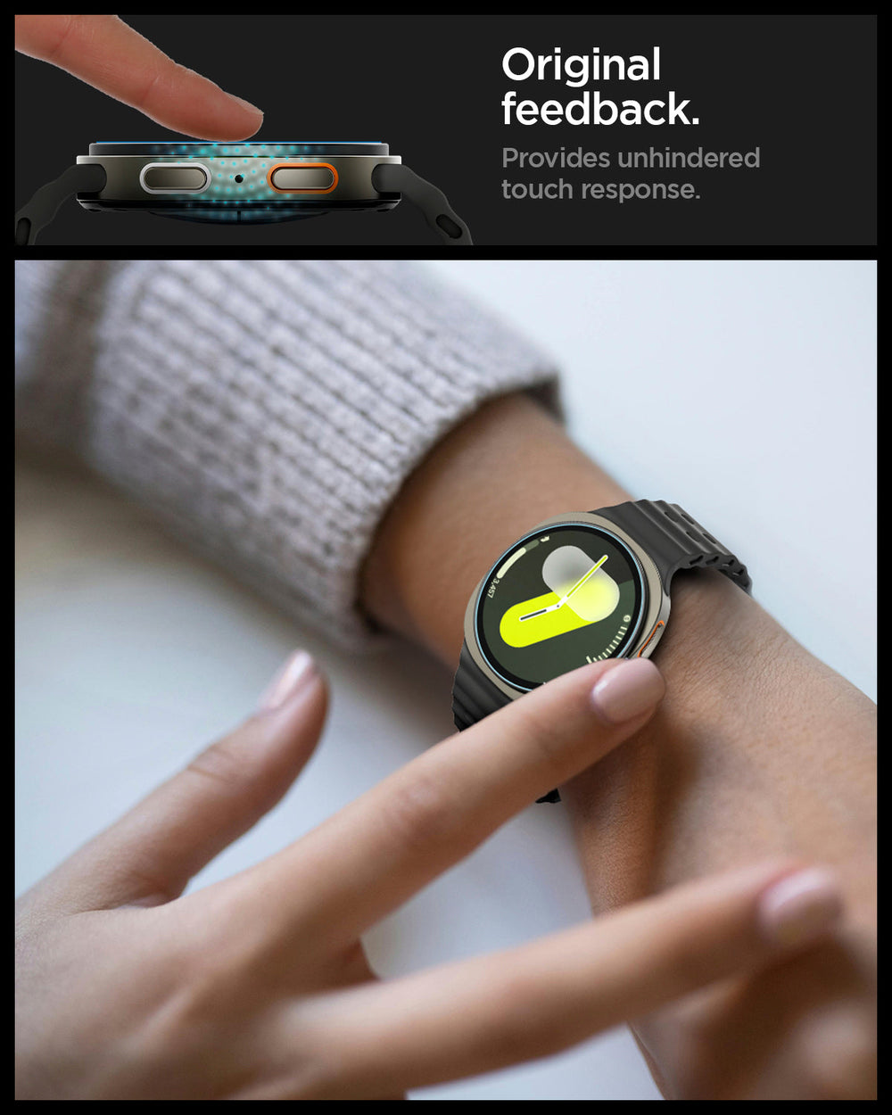 AGL09876 - Galaxy Watch 8 44mm GLAS.tR EZ Fit showing original feedback. provides unhindered touch response.