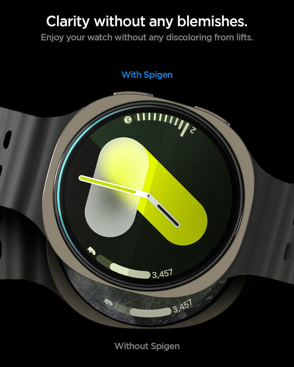 AGL09876 - Galaxy Watch 8 44mm GLAS.tR EZ Fit showing clarity without any blemishes. Enjoy your watch without any discoloring from lifts.