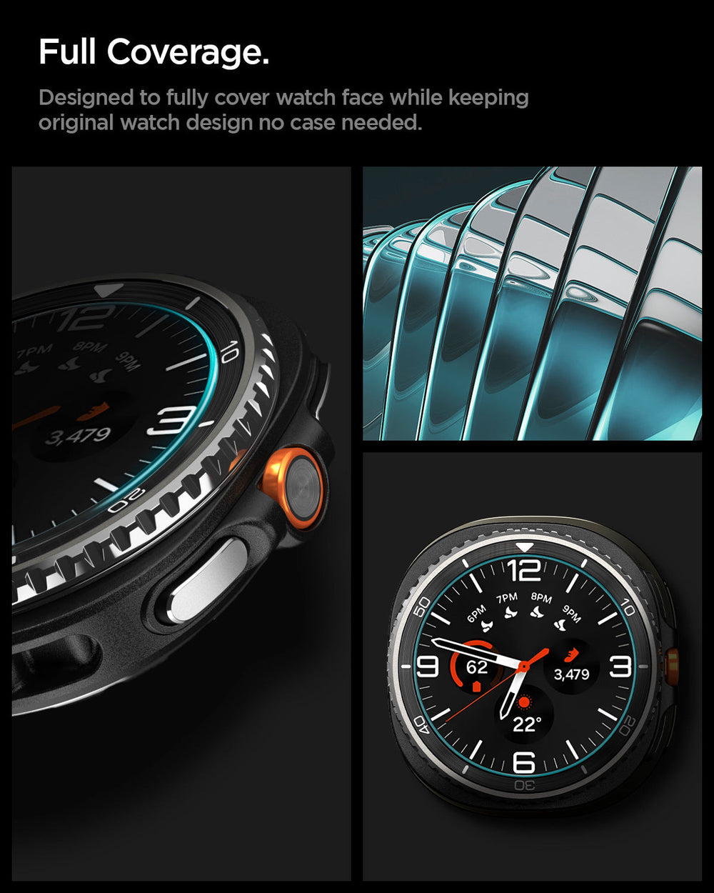 AGL09877 - Galaxy Watch 8 46mm GLAS.tR EZ Fit showing full coverage. Designed to fully cover watch face while keeping original watch design no case needed.