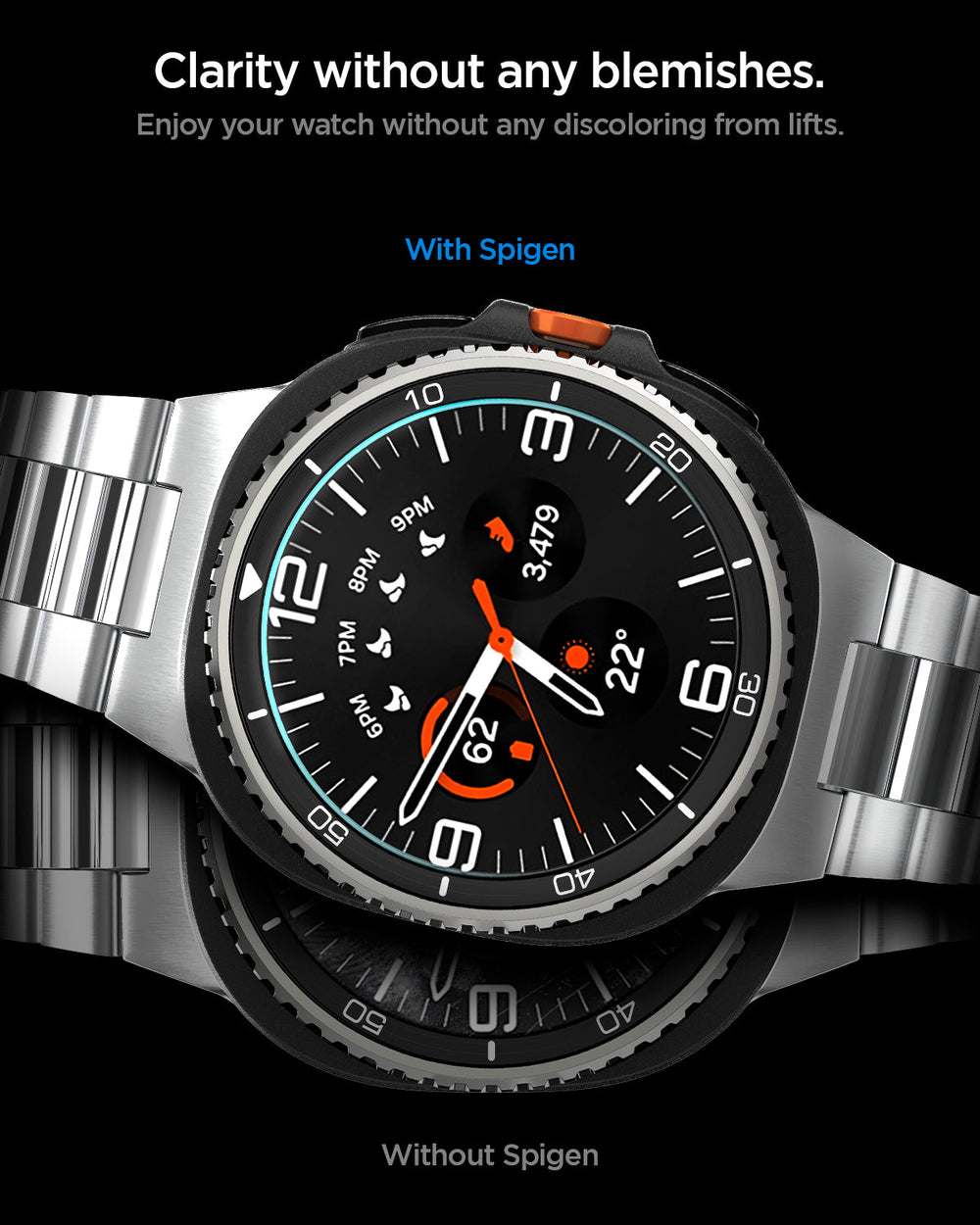 AGL09877 - Galaxy Watch 8 46mm GLAS.tR EZ Fit showing clarity without any blemishes. Enjoy your watch without any discoloring from lifts.