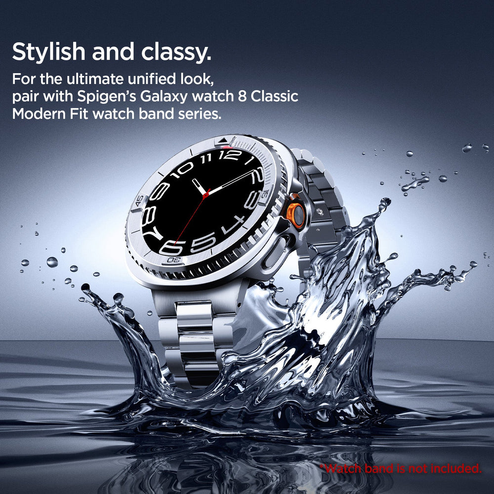 ACS10017 - Galaxy Watch 8 Bezel Tune Pro in sliver stylish and classy. For the ultimate unified look, pair with spigen's galaxy watch 8 modern fit band series. watch band is not included.