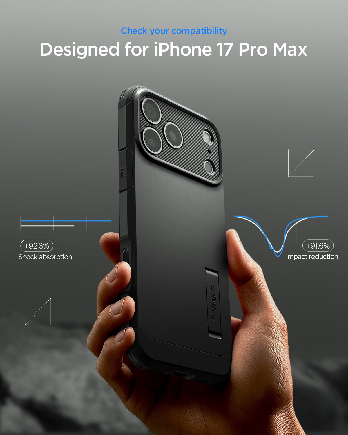 ACS09897 - iPhone 17 Pro Max Case Tough Armor T AI (MagFit) in black showing check your compatibility