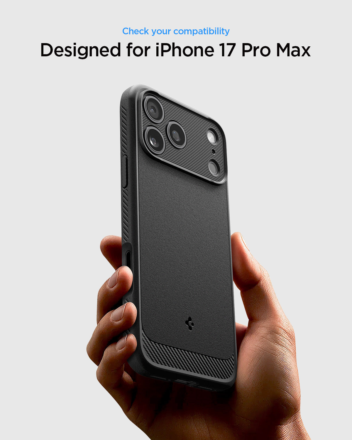 ACS09886 - iPhone 17 Pro Max Rugged Armor (MagFit) in Matte Black showing check your compatibility
