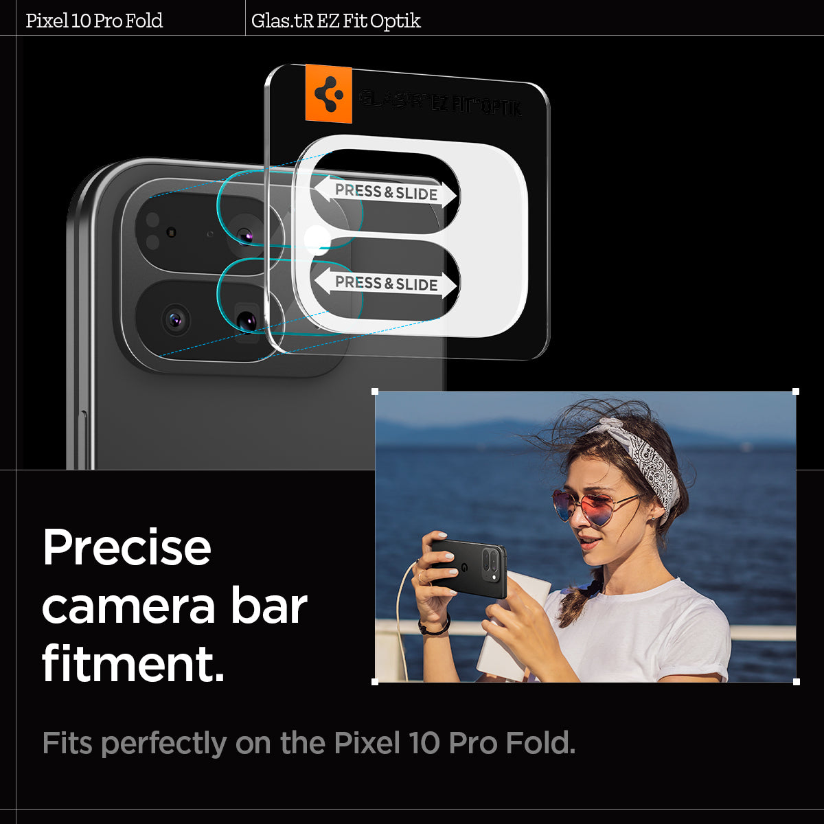 AGL09664 - GajPFD Optik EZ Fit Lens Protector fits perfectly on the pixel 10 pro fold. precise camera bar fitment.
