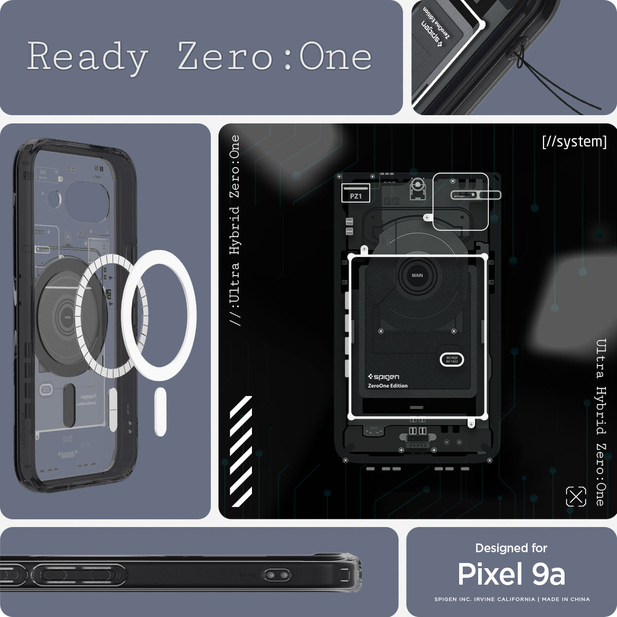 ACS09044 - Pixel 9a Case Ultra Hybrid Zero One showing the different angles
