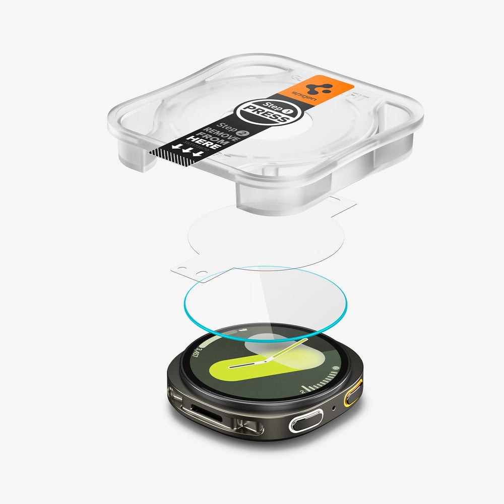 AGL09874 - Galaxy Watch 8 40mm GLAS.tR EZ Fit showing the ez fit tray, film, screen protector and watch face