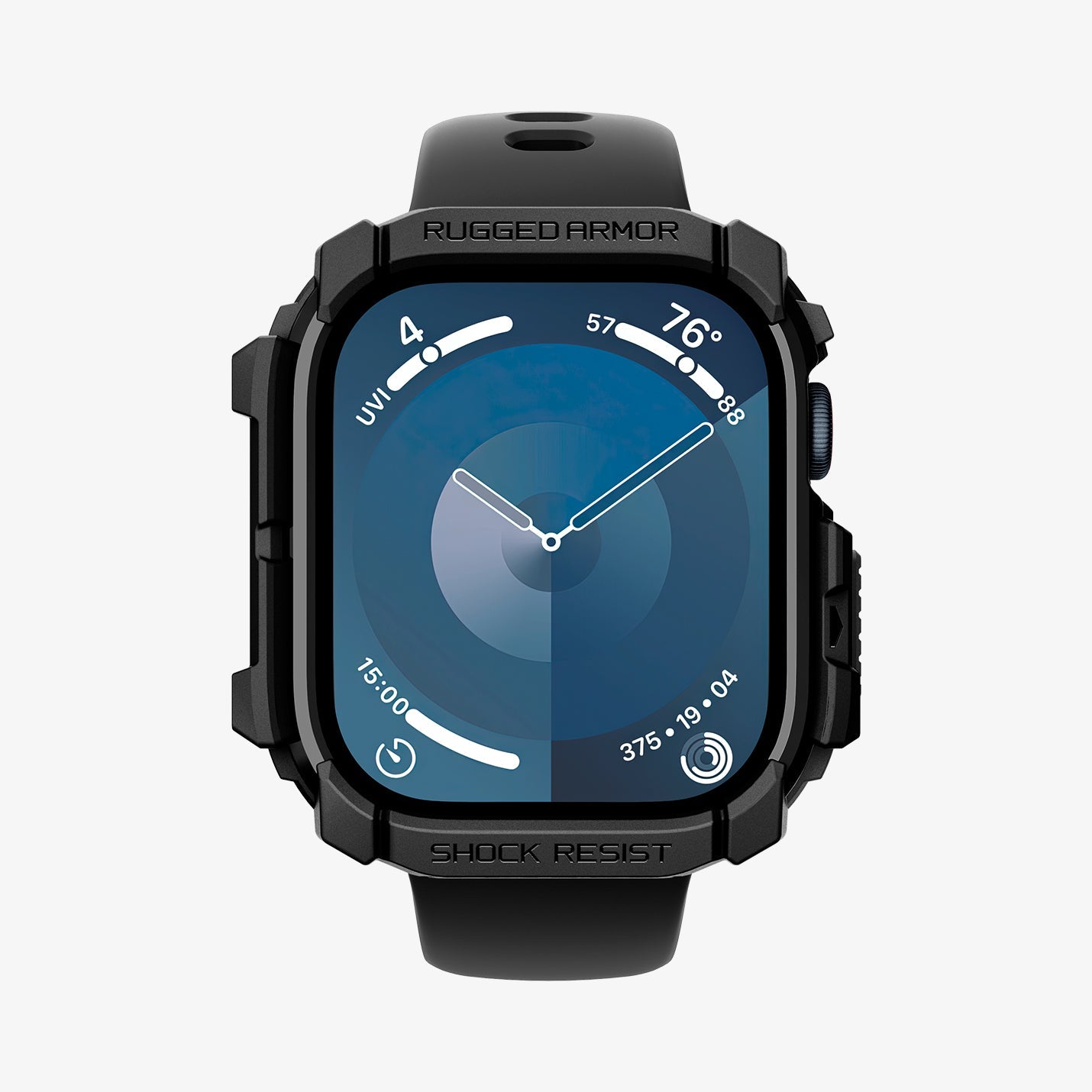 ACS08597 - Apple Watch 10 (46mm) Case Rugged Armor in Matte Black showing the front and partial sides