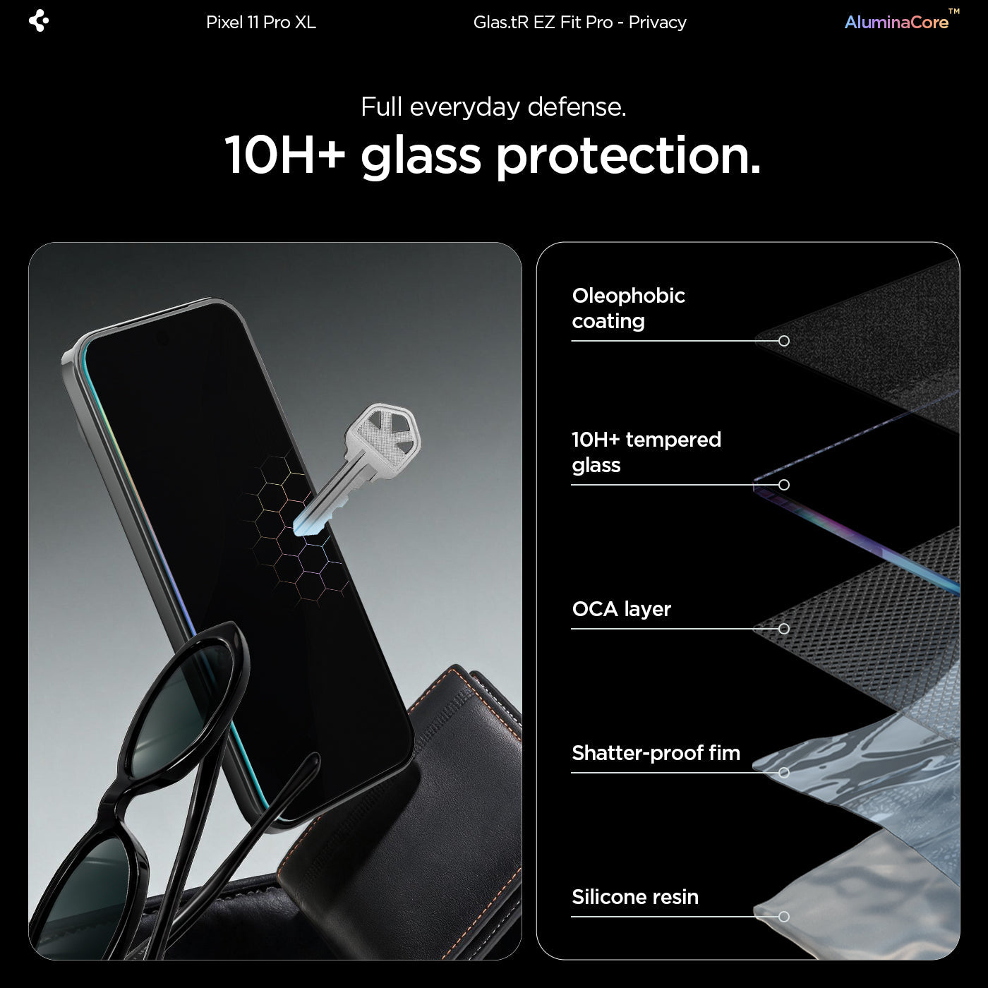 AGL11486 - Pixel 11 Pro XL GLAS.tR EZ Fit | Privacy 10H+ privacy tempered glass with AluminaCore technology.