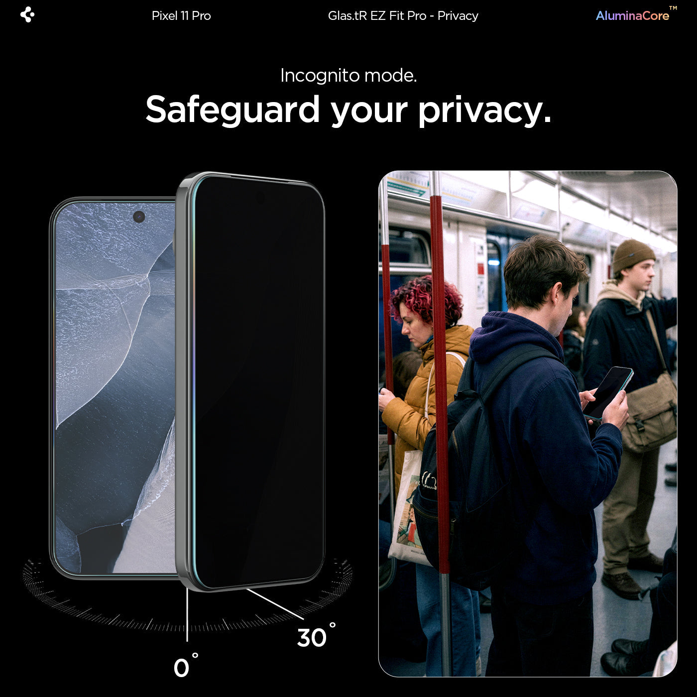 AGL11486 - Pixel 11 Pro XL GLAS.tR EZ Fit | Privacy privacy screen protector limiting side viewing angles.