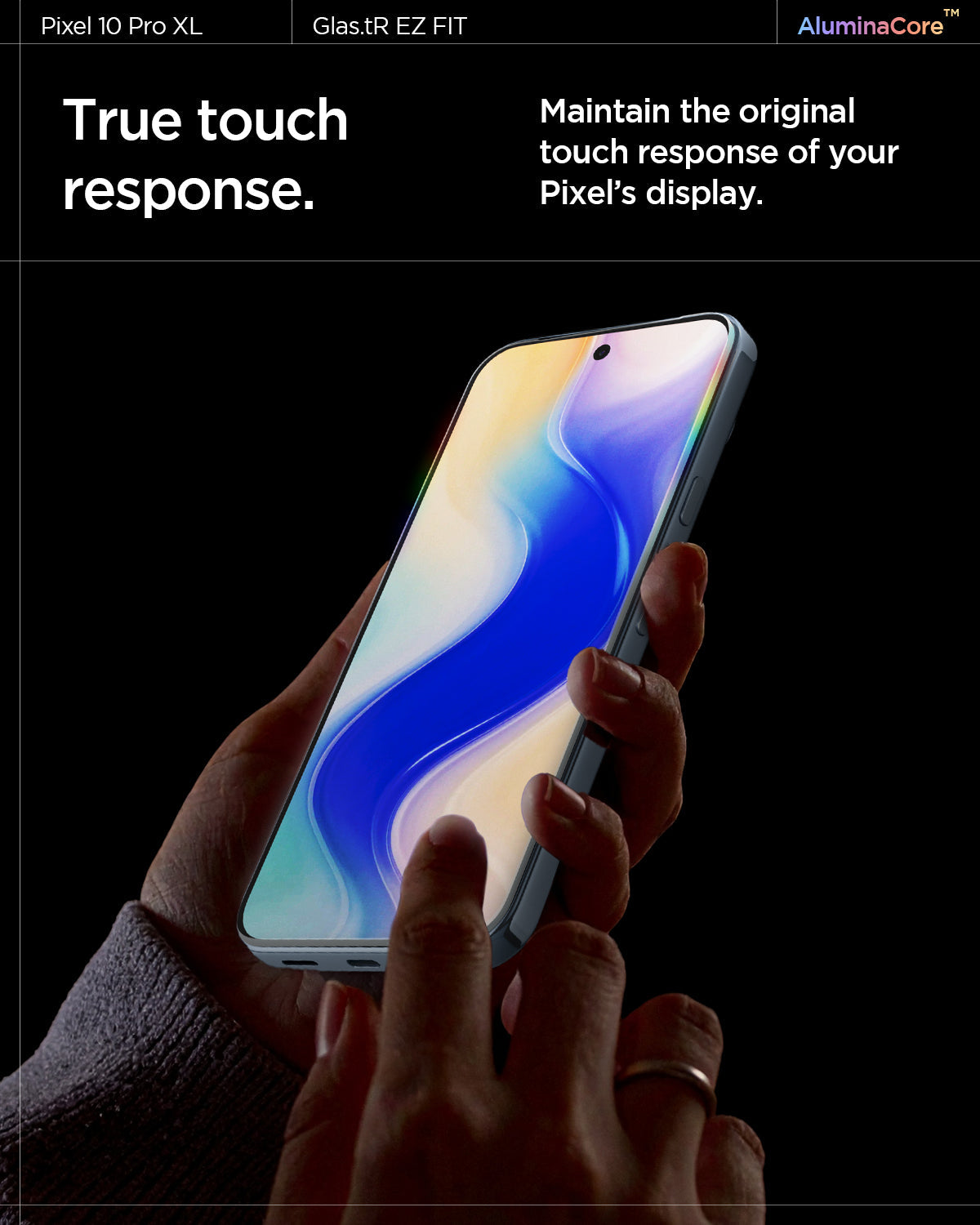 AGL08445 - GajPXL GLAS.tR EZ Fit Screen Protector showing the true touch response. Maintain the original touch response of your Pixel's display