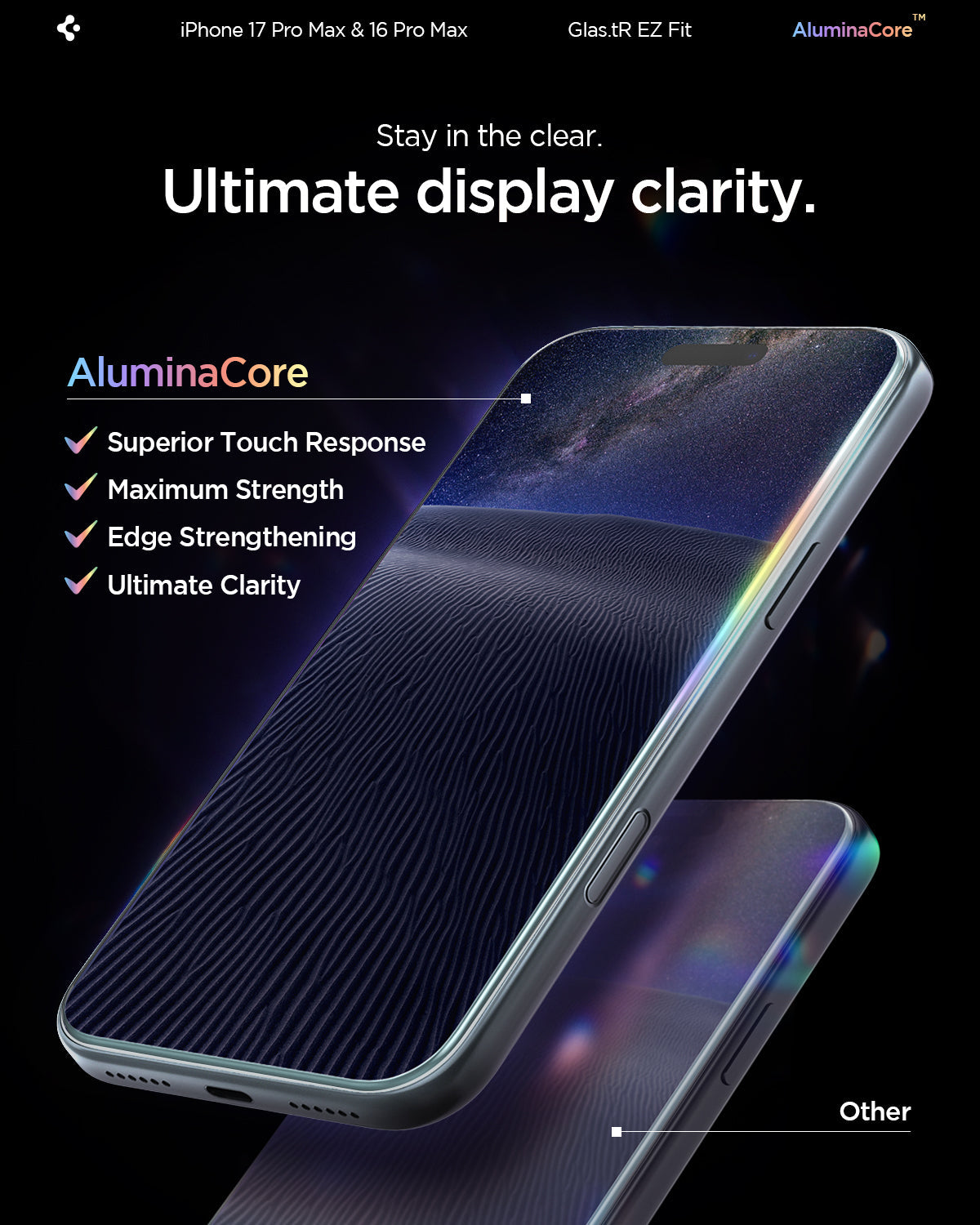 AGL07907 - iPhone 17 Pro Max GLAS.tR EZ Fit | Sensor Protected showing the ultimate display clarity. Stay in the clear.