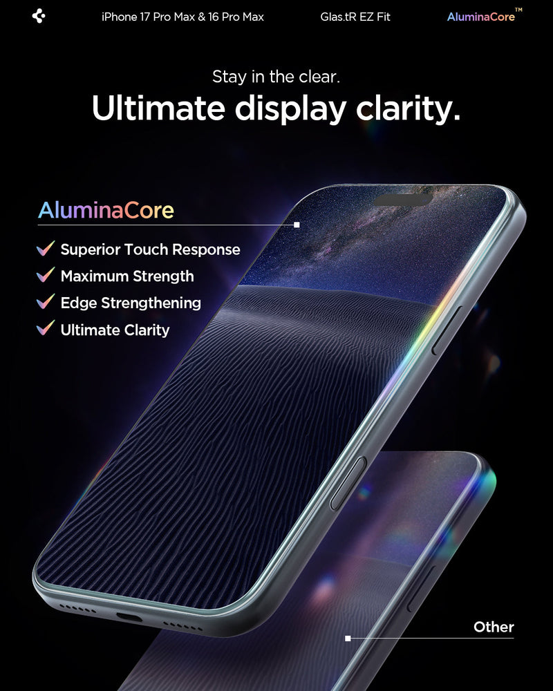 AGL07907 - iPhone 17 Pro Max GLAS.tR EZ Fit | Sensor Protected showing the ultimate display clarity. Stay in the clear.