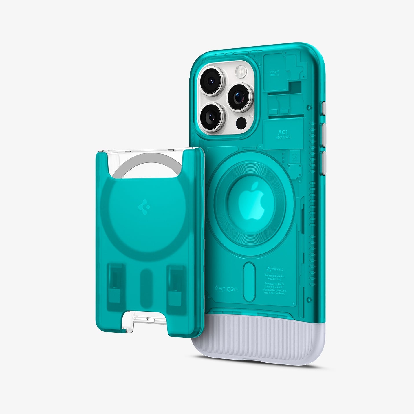 SPBD240003 - iPhone 15 Pro Max Case Classic C1 Bundle (MagFit) in Bondi Blue Black showing the back, front and partial sides of both device and card slot