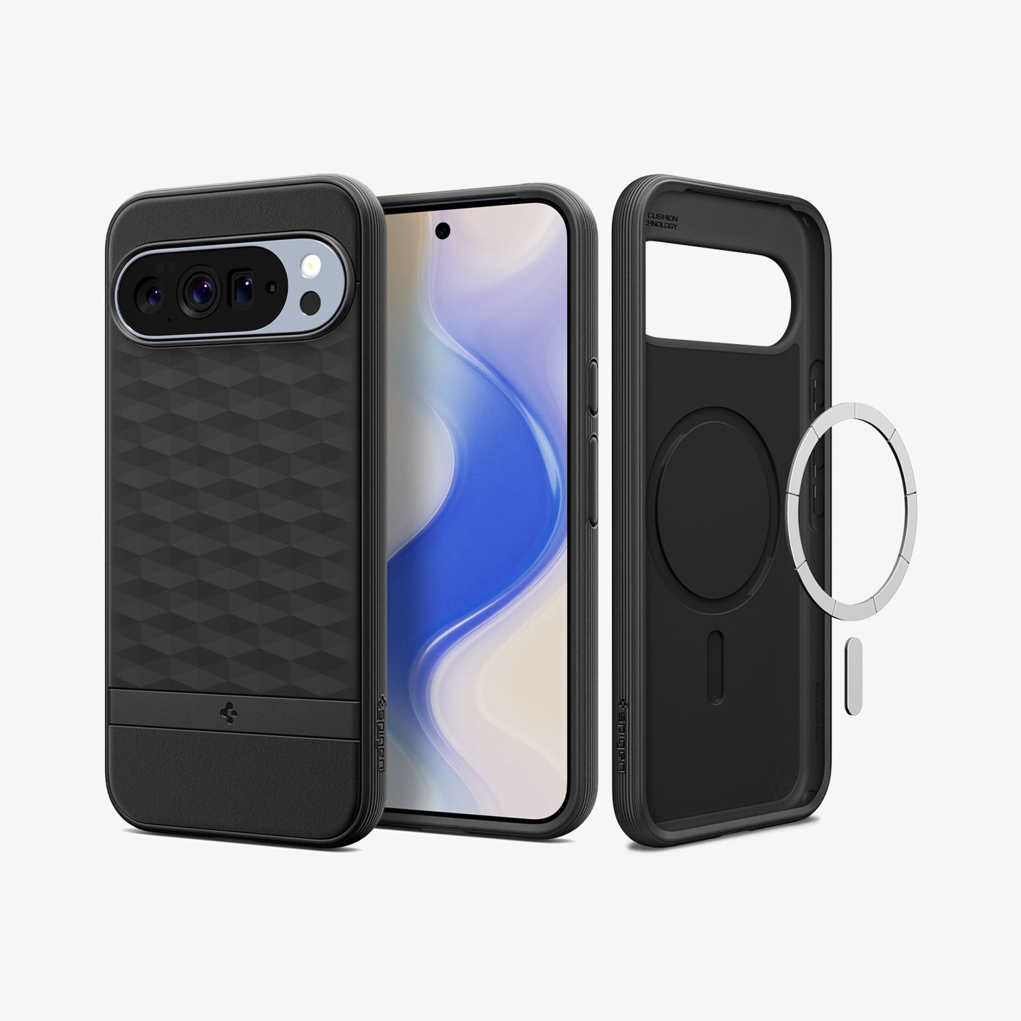 ACS09731 - GajPXL Case Parallax (MagFit) in black showing the back, front and inside