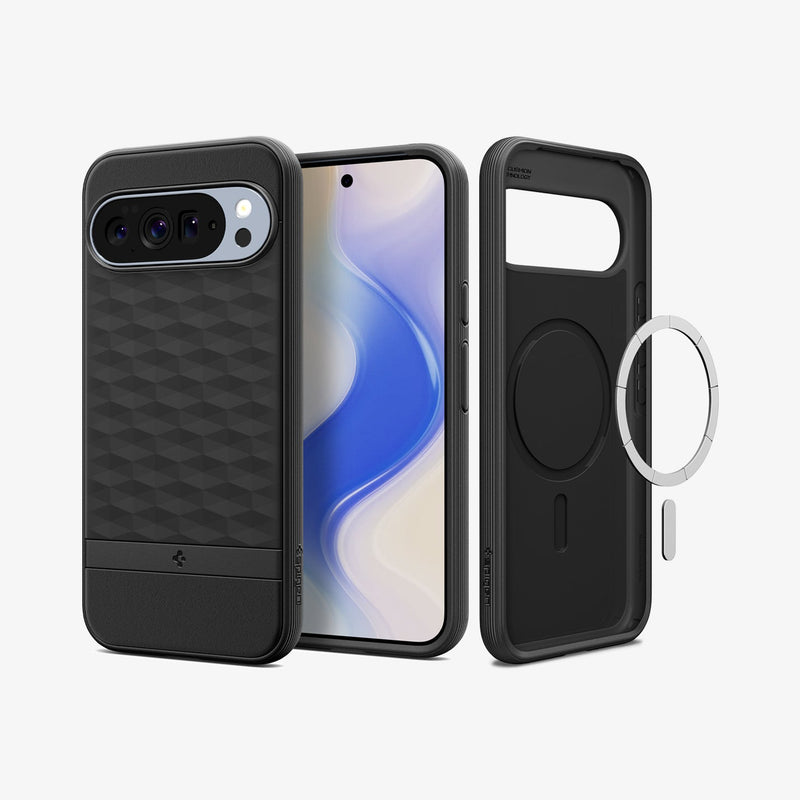 ACS09731 - GajPXL Case Parallax (MagFit) in black showing the back, front and inside